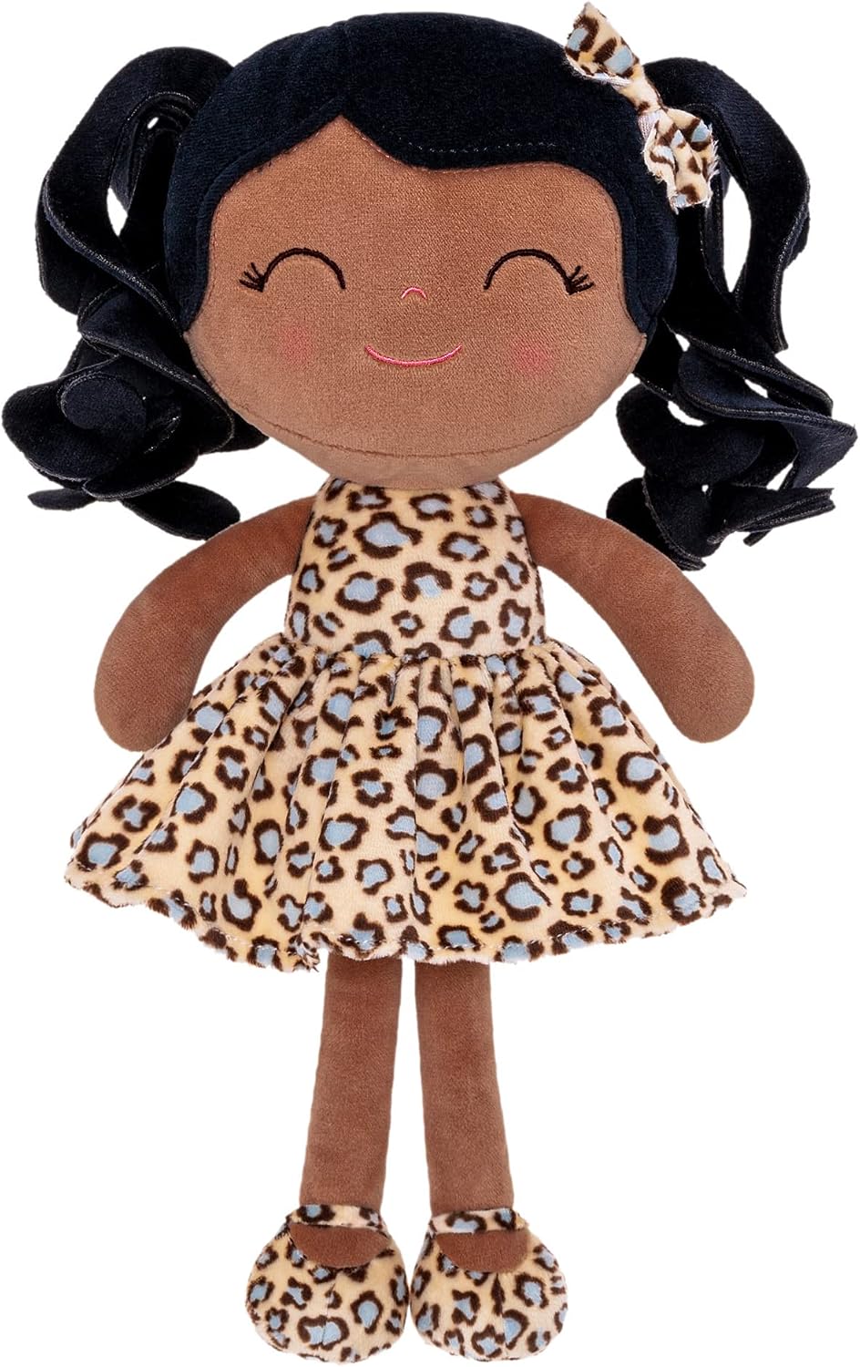 MUÑECA DE PELUCHE GLOVELEYA CON VESTIDO DE LEOPARDO Y PIEL BRONCEADA 30 CM - 1