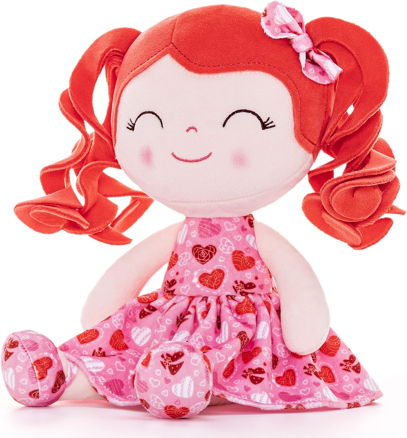 MUÑECA DE PELUCHE GLOVELEYA CABELLO RIZADO ROJO VESTIDO CORAZÓN 12 PULGADAS - 1