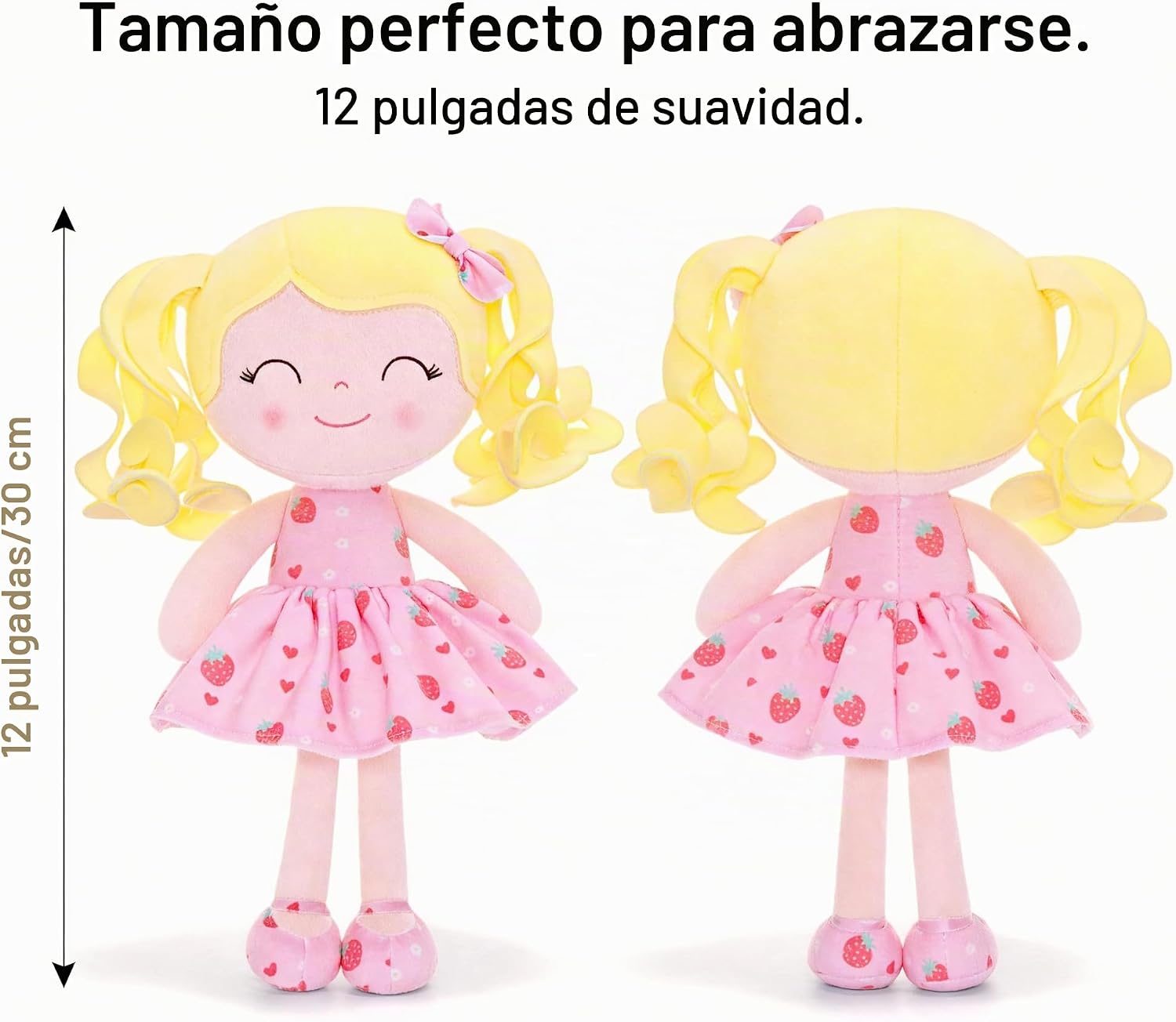 MUÑECA GLOVELEYA BABY DOLLS SOFT SNUGGLY SERIE FRUTAS VESTIDO FRESA 30 CM - 3