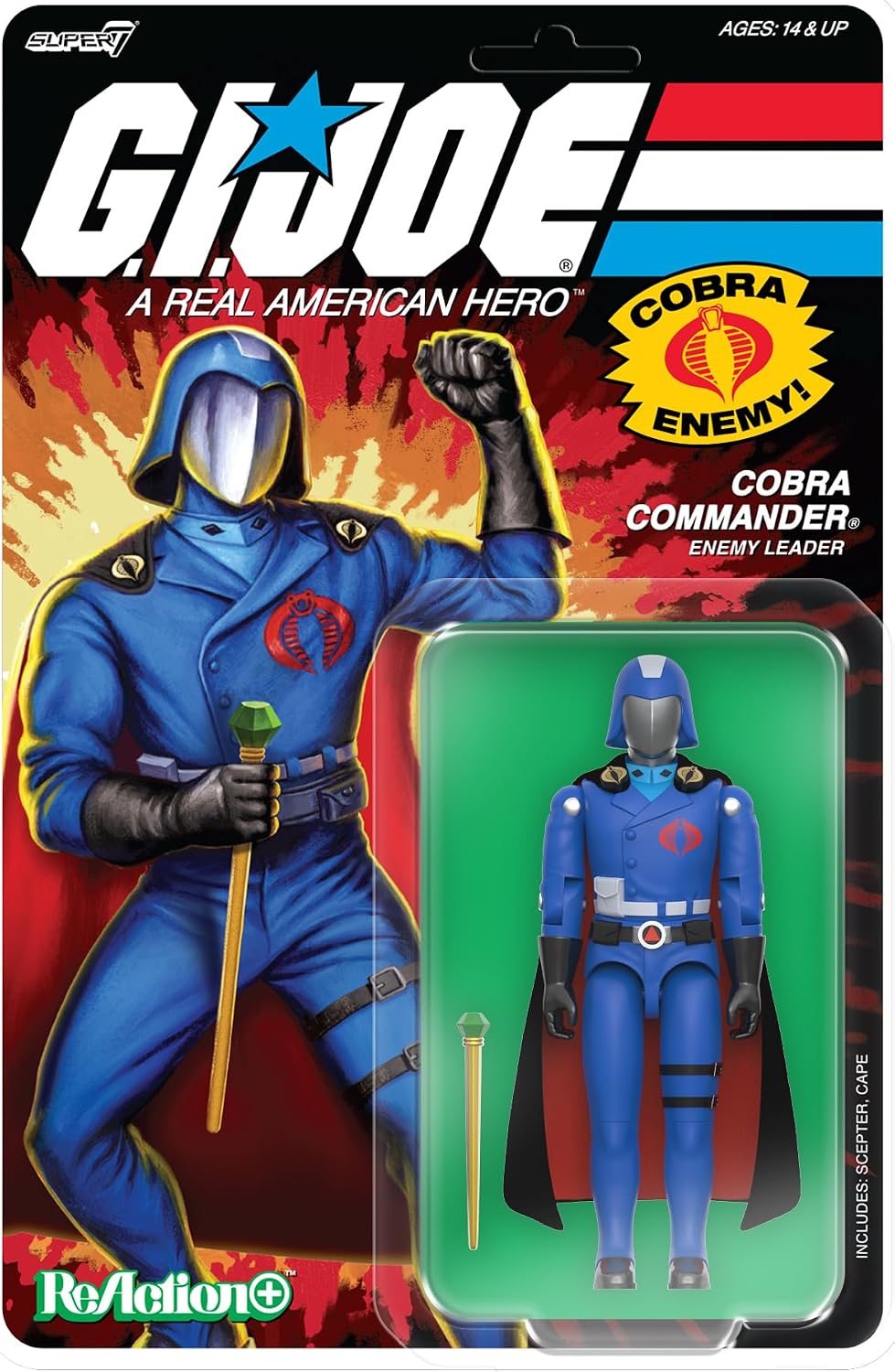 FIGURA DE ACCIÓN SUPER7 REACTION+ G.I. JOE COBRA COMMANDER CAPA NEGRA 3.75 PULGADAS - 1