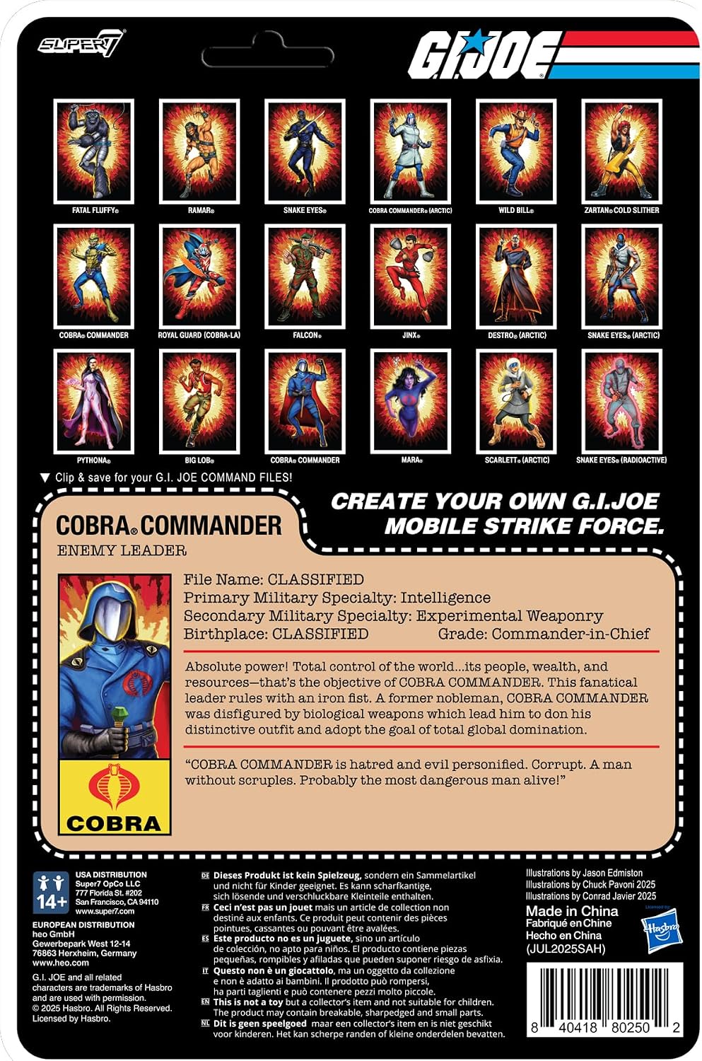 FIGURA DE ACCIÓN SUPER7 REACTION+ G.I. JOE COBRA COMMANDER CAPA NEGRA 3.75 PULGADAS - 4