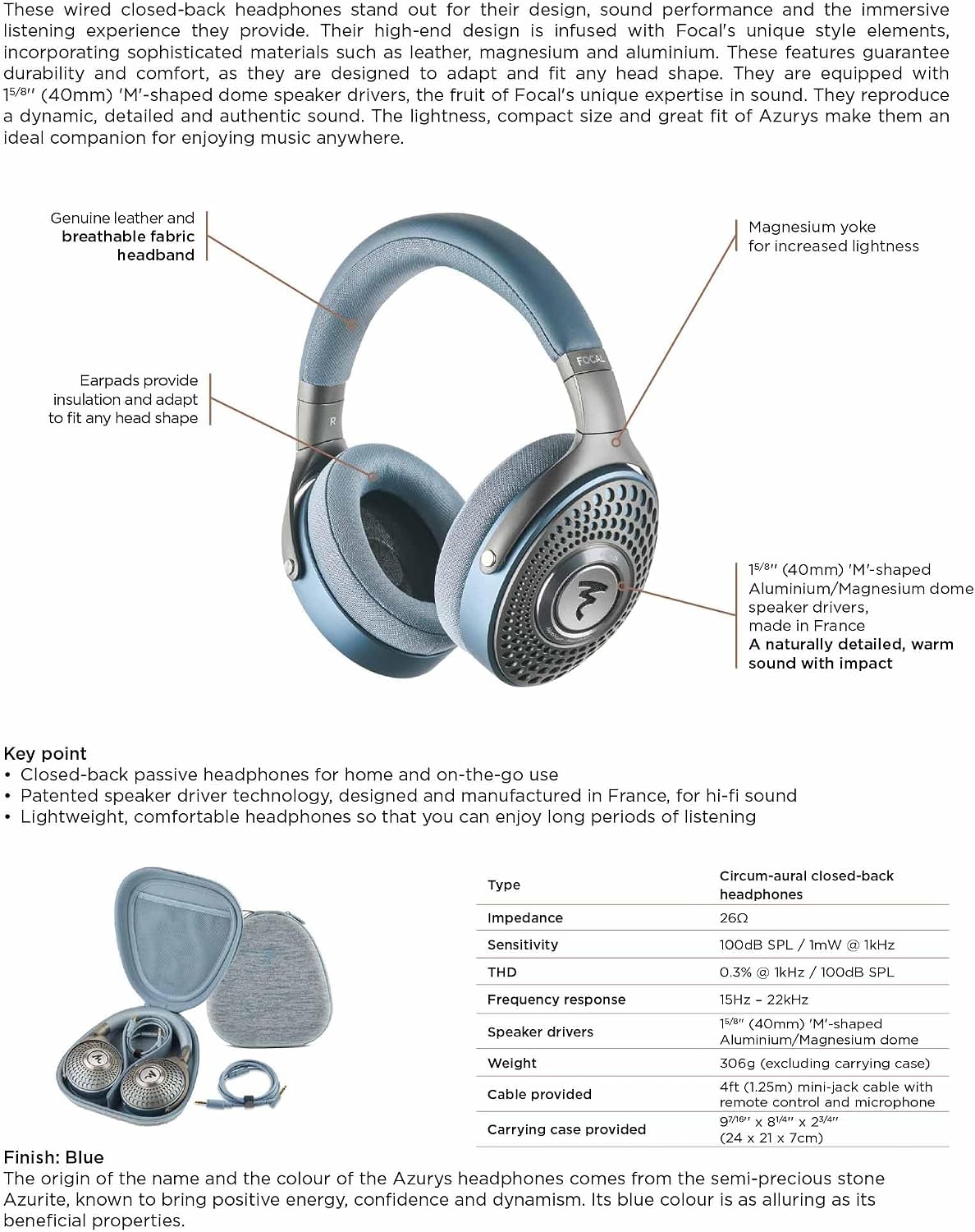 AUDÍFONOS FOCAL AZURYS OVER-EAR CERRADOS AZUL - 2