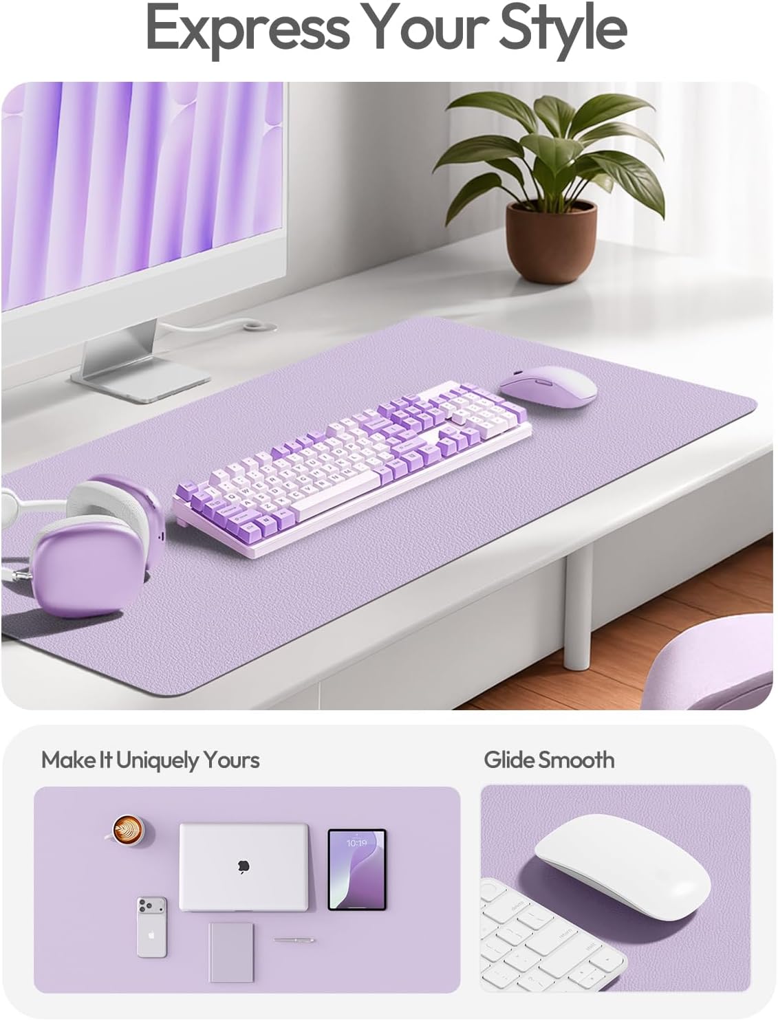 MOUSE PAD YSAGI LEATHER DESK PROTECTOR GRANDE 63' X 24' PÚRPURA CLARO - 3