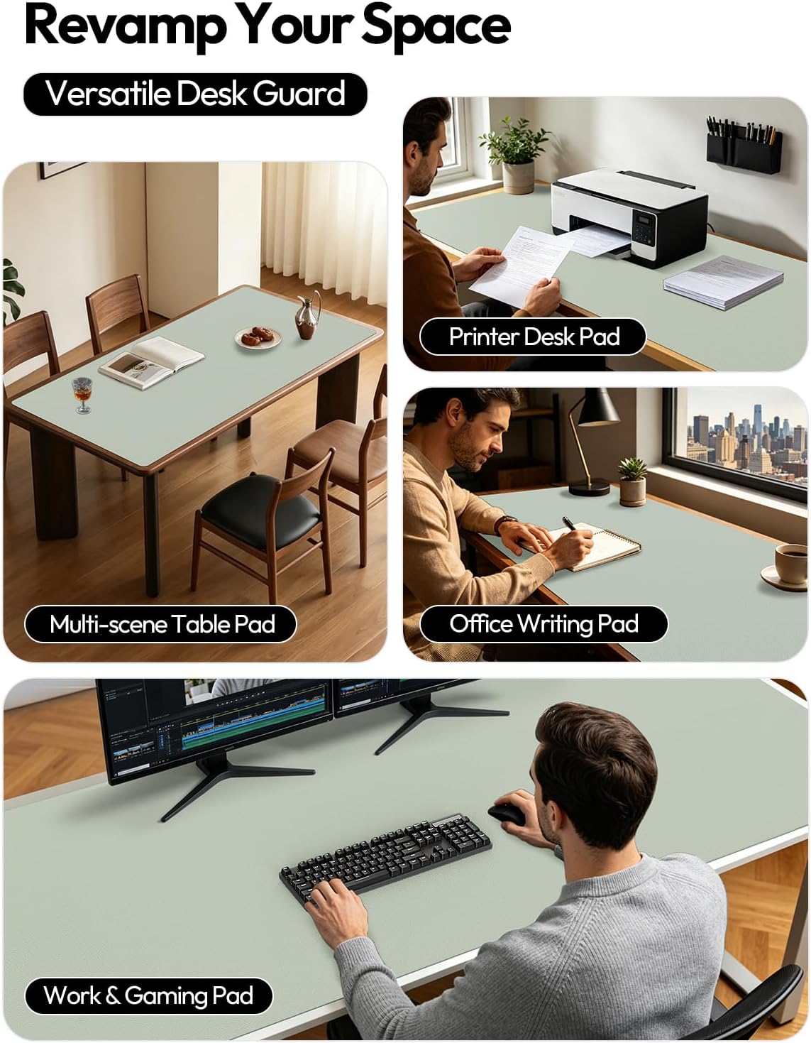 MOUSE PAD YSAGI LEATHER DESK PROTECTOR GRANDE 160 X 61 CM VERDE GRISÁCEO - 3