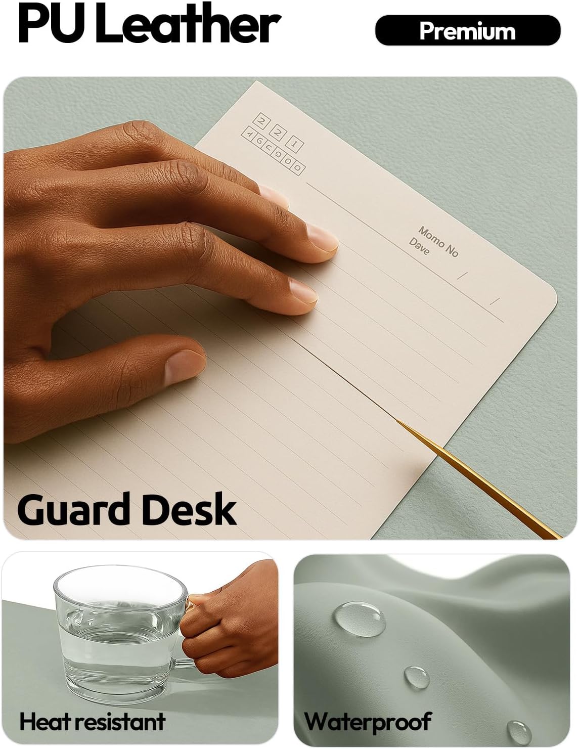 MOUSE PAD YSAGI LEATHER DESK PROTECTOR GRANDE 160 X 61 CM VERDE GRISÁCEO - 4