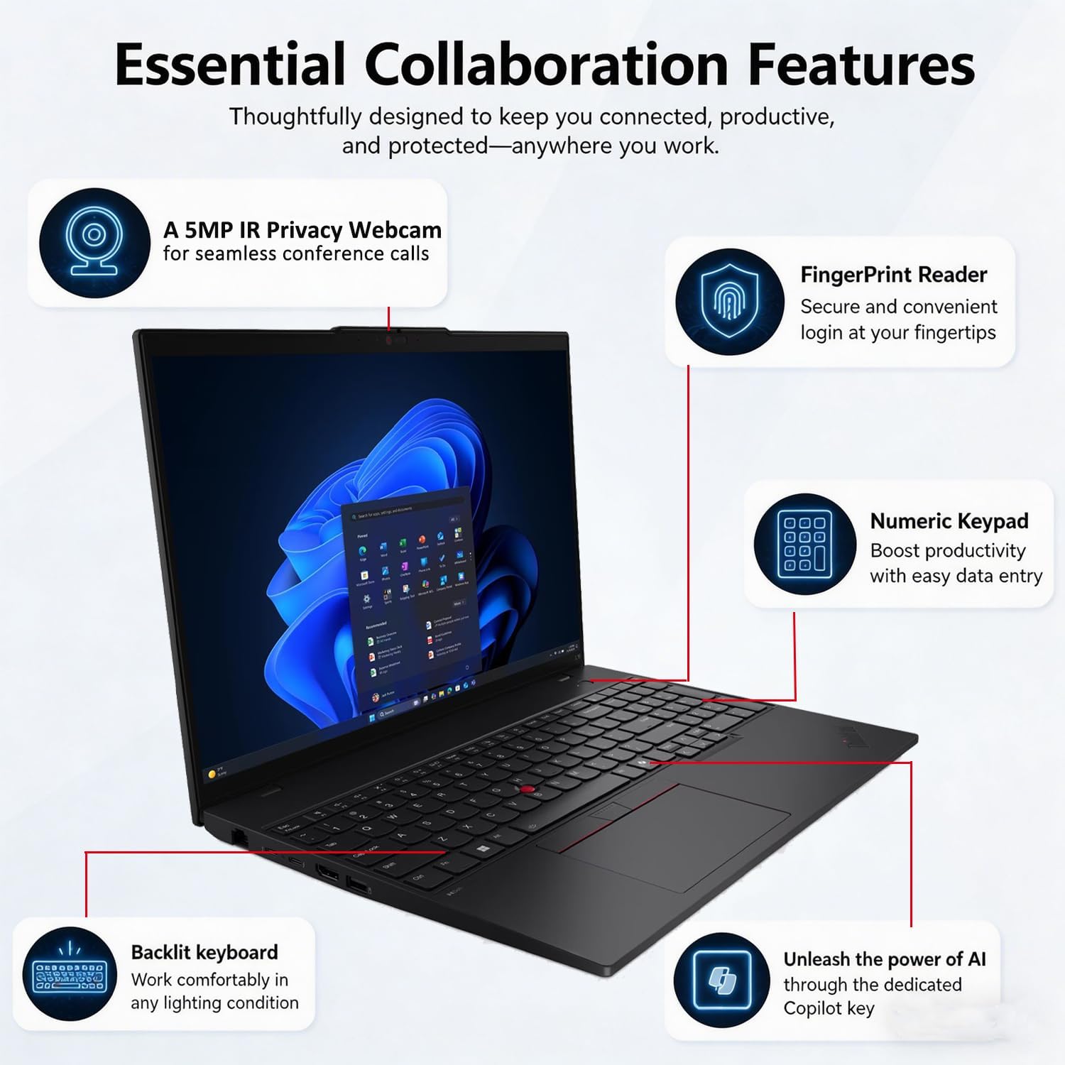 LAPTOP LENOVO THINKPAD L16 GEN 2 16' FHD+ TOUCHSCREEN INTEL CORE ULTRA 5 32GB DDR5 1TB SSD WINDOWS 11 PRO - 5