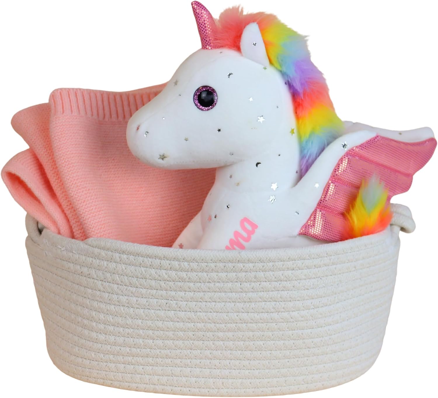 PELUCHE UNICORNIO PERSONALIZADO CON CRIN ARCOÍRIS Y ALAS ROSA 12 PULGADAS - 4
