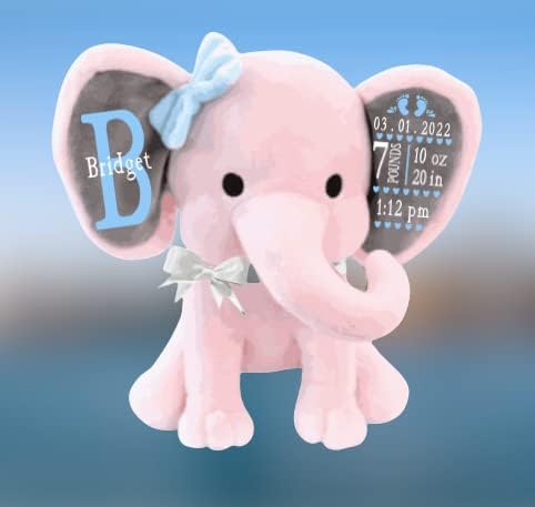 PELUCHE ELEFANTE PERSONALIZADO CON DATOS DE NACIMIENTO ROSA Y GRIS - 3