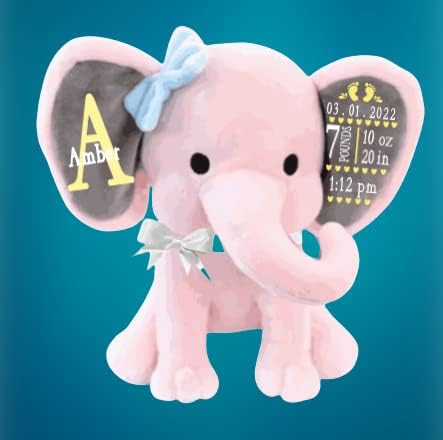 PELUCHE ELEFANTE PERSONALIZADO CON DATOS DE NACIMIENTO ROSA Y GRIS - 4