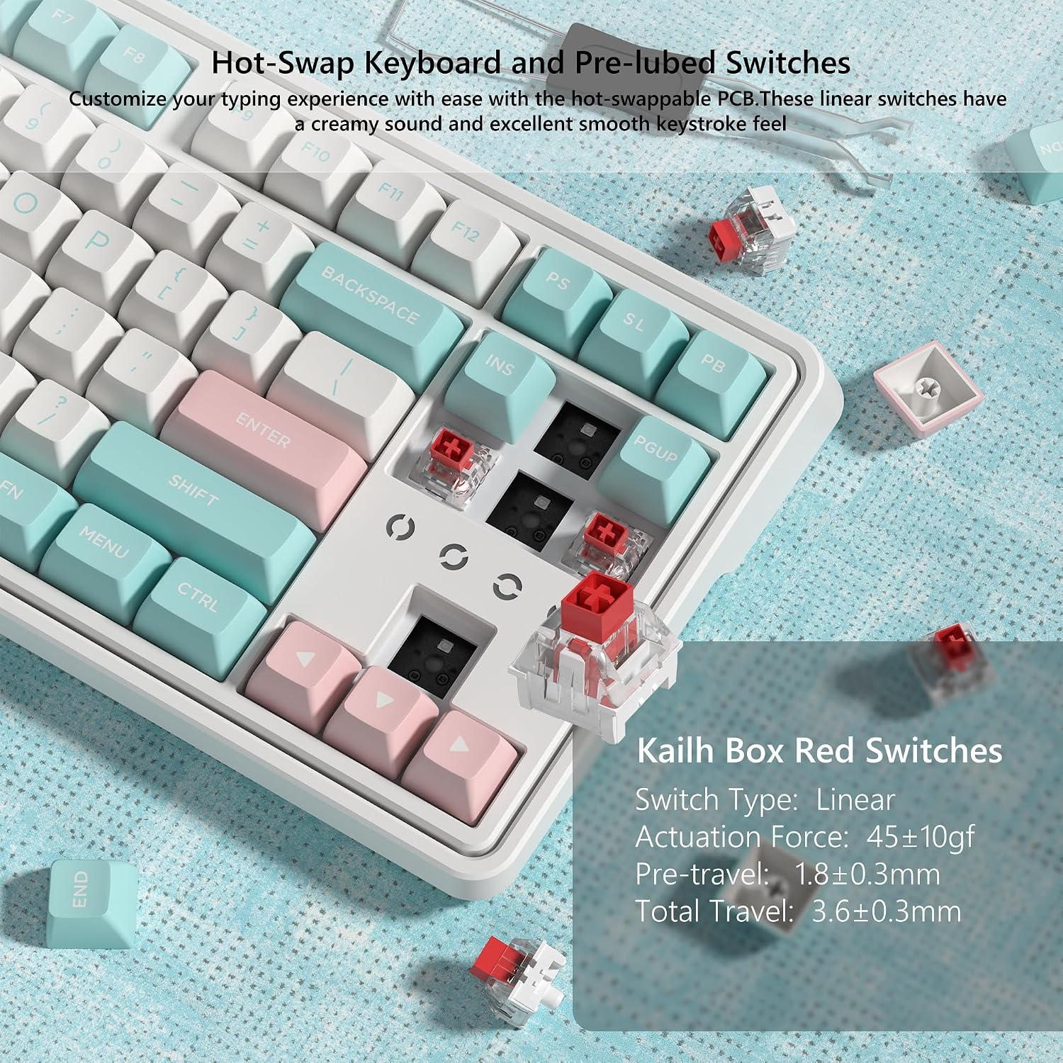 TECLADO MECÁNICO GAMING 75% FL ESPORTS INALÁMBRICO BLANCO CON SWITCHES HOT-SWAP - 3
