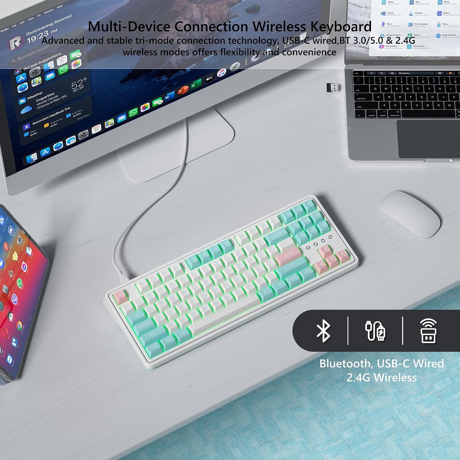 TECLADO MECÁNICO GAMING 75% FL ESPORTS INALÁMBRICO BLANCO CON SWITCHES HOT-SWAP - 4