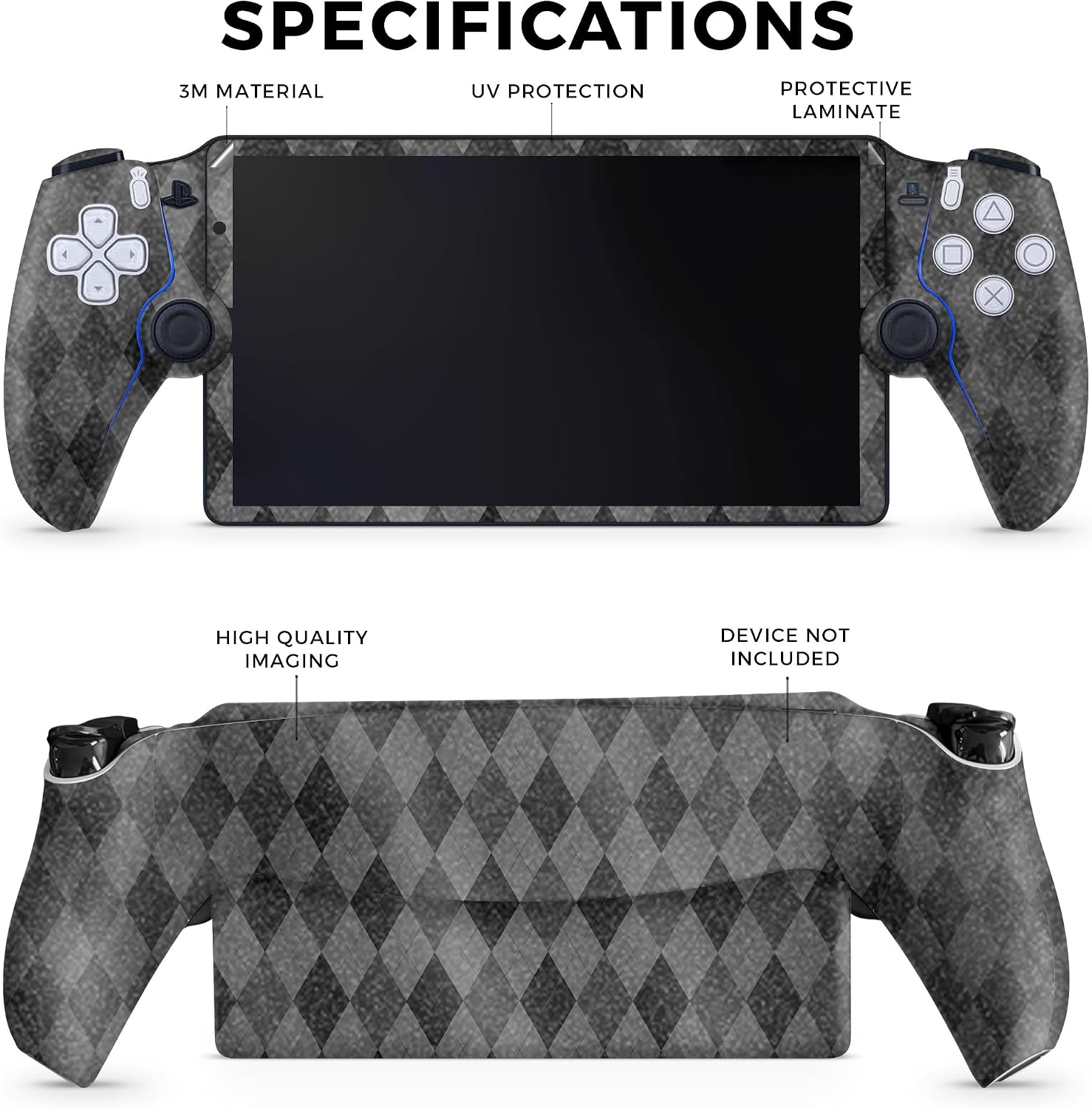 SKIN GLOSSY GLITTER PARA PS5 PORTAL REMOTE PLAYER BLACK ARGYLE - 2