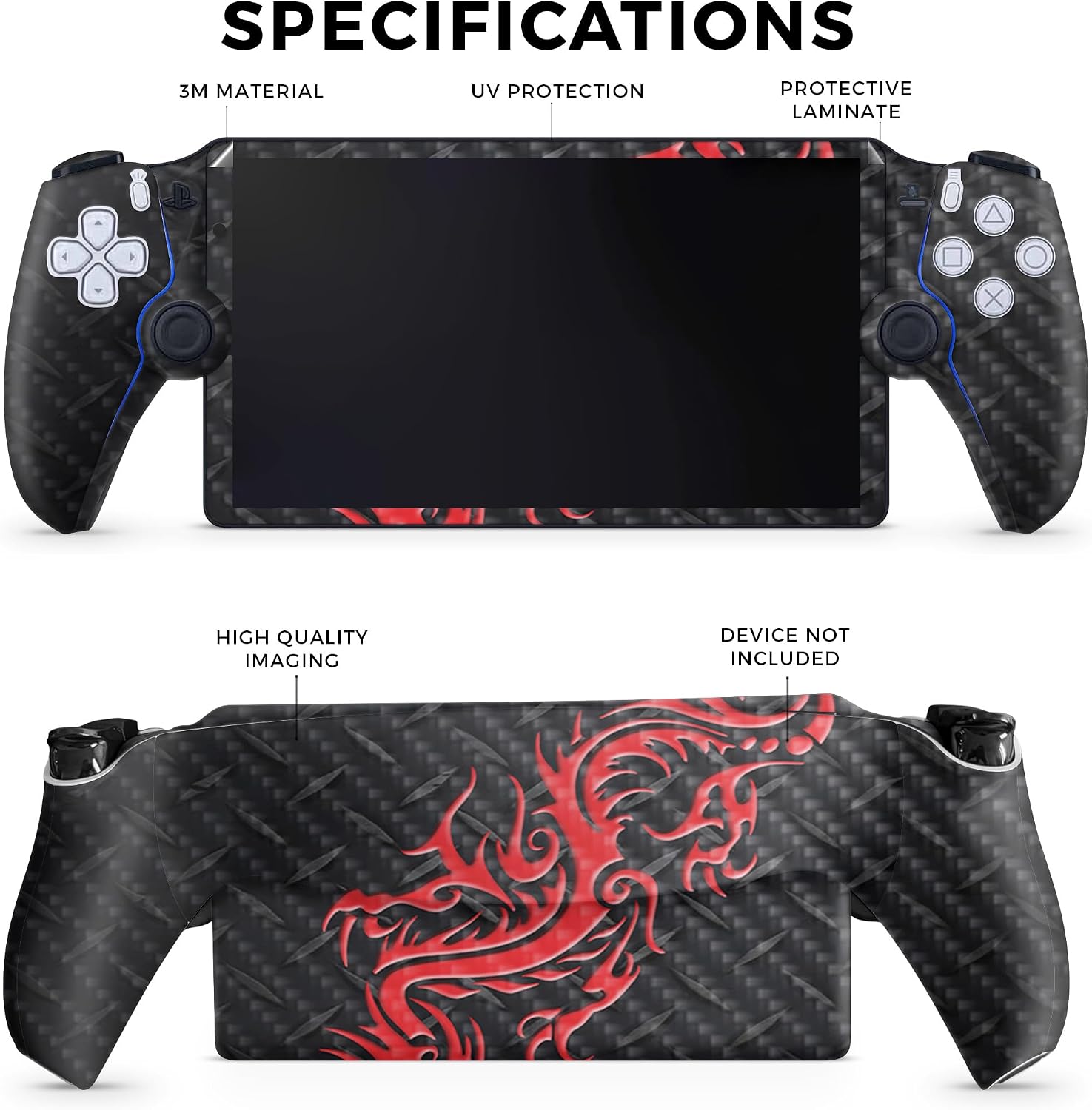 SKIN PROTECTOR PS5 PORTAL REMOTE PLAYER FIBRA DE CARBONO DRAGÓN ROJO MIGHTYSKINS - 2