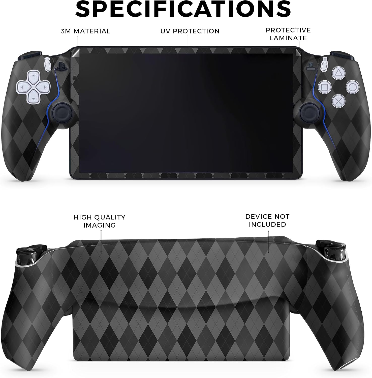 SKIN PARA PS5 PORTAL REMOTE PLAYER BLACK ARGYLE MATTE FINISH - 2