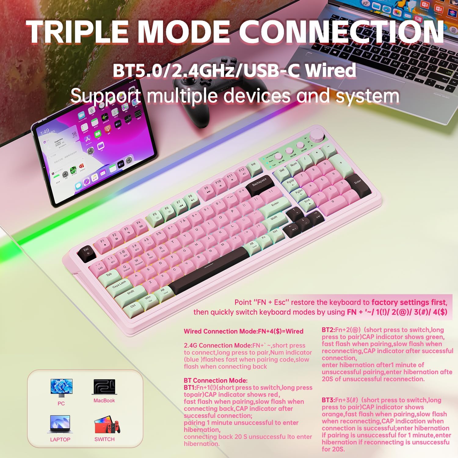 TECLADO GAMER AULA S99 INALÁMBRICO MEMBRANA RGB CREMA - 3