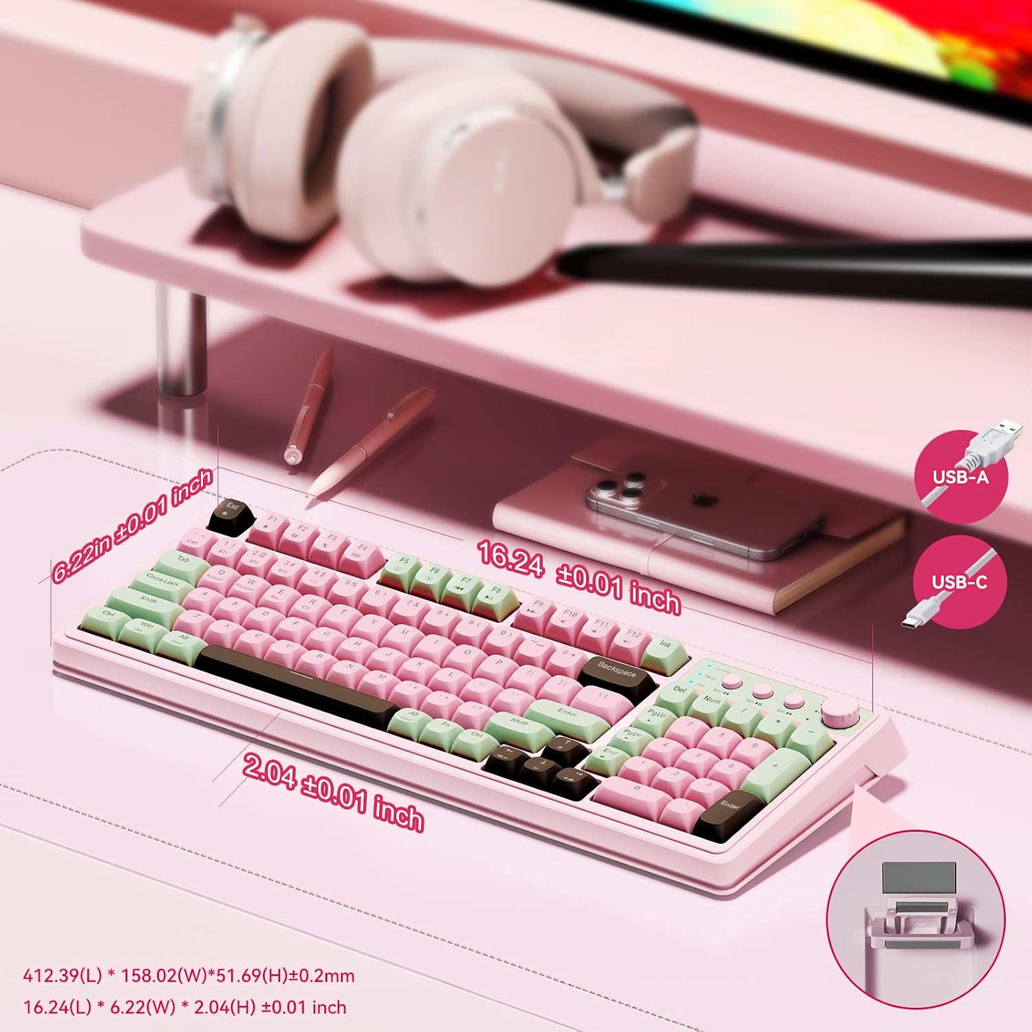 TECLADO GAMER AULA S99 INALÁMBRICO MEMBRANA RGB CREMA - 4