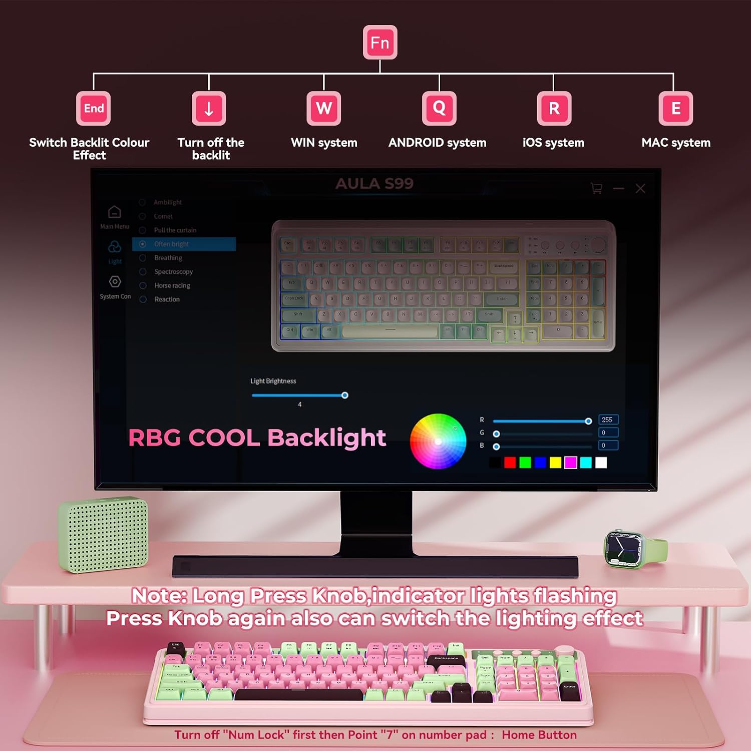 TECLADO GAMER AULA S99 INALÁMBRICO MEMBRANA RGB CREMA - 5