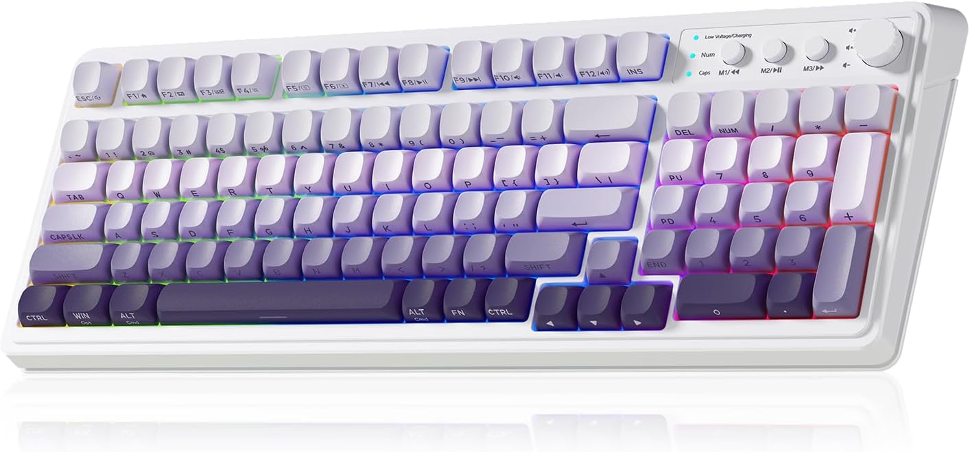 TECLADO GAMER AULA S99 WIRELESS BLUETOOTH 99 TECLAS RGB PÚRPURA DEGRADADO - 1