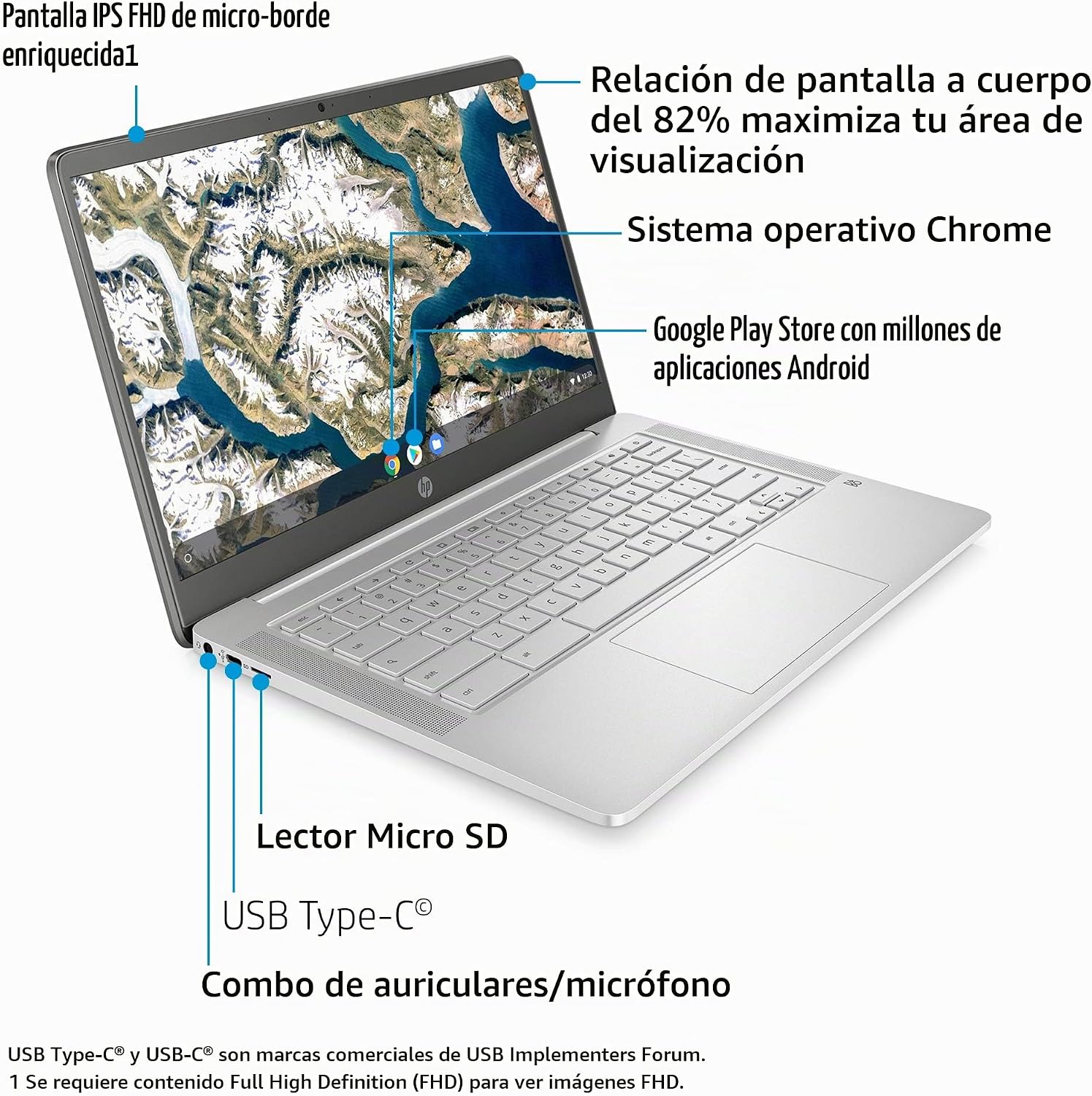 LAPTOP HP CHROMEBOOK 14 PULGADAS FHD INTEL CELERON N4000 4GB RAM 32GB EMMC BLANCO CERÁMICO - 2
