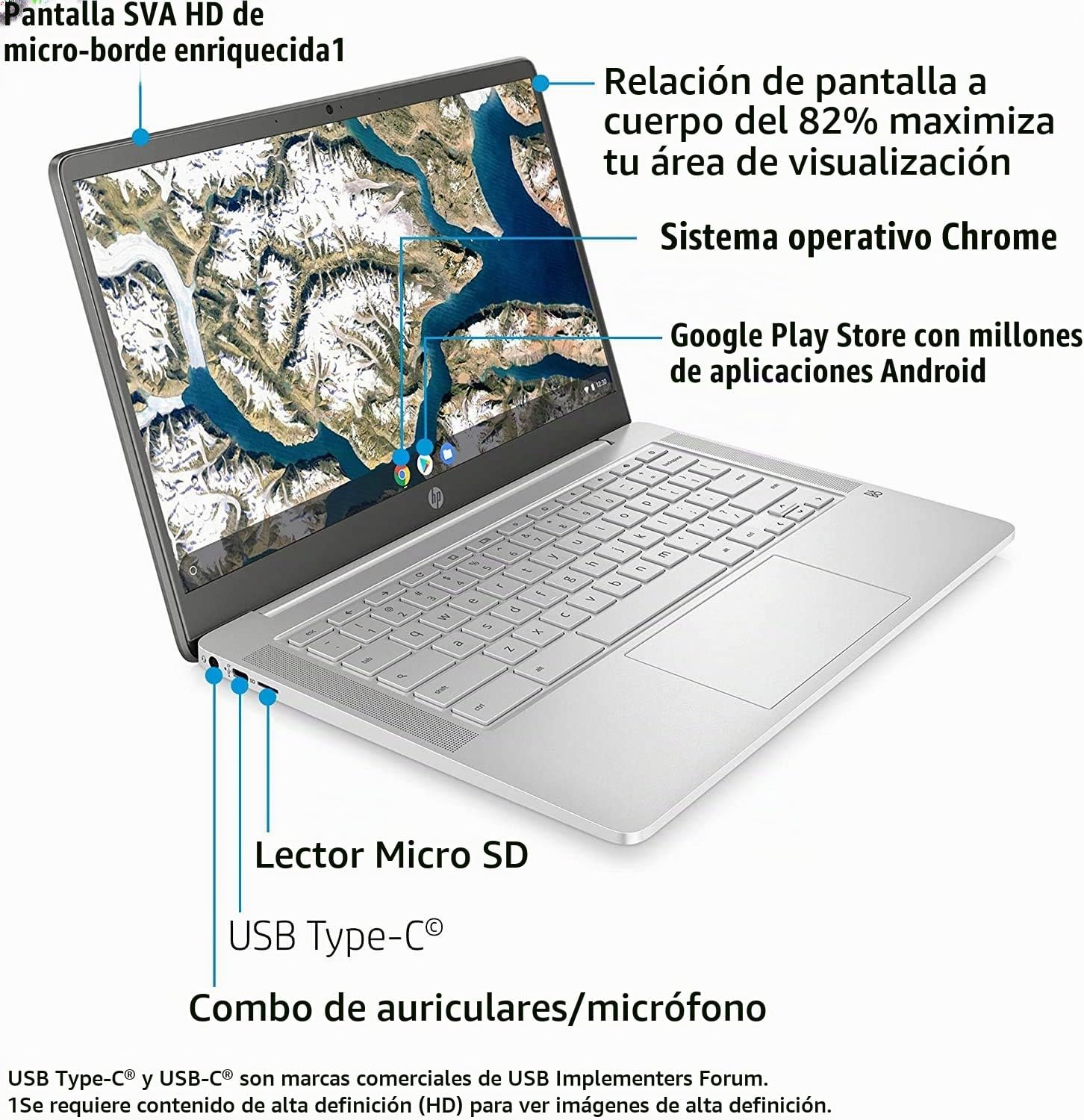LAPTOP HP CHROMEBOOK 14 PULGADAS HD INTEL CELERON N4000 4GB RAM 32GB EMMC BLANCO CERÁMICO - 2