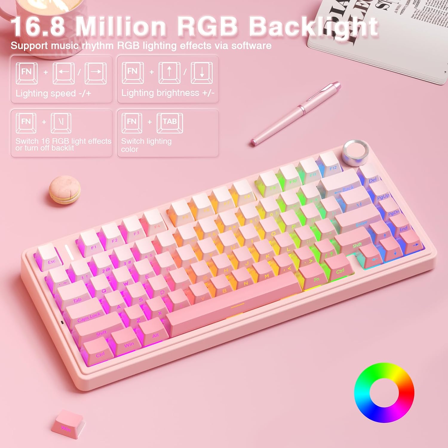 TECLADO MECÁNICO AULA F75 PRO INALÁMBRICO 75% SILENCIOSO ROSA - 4