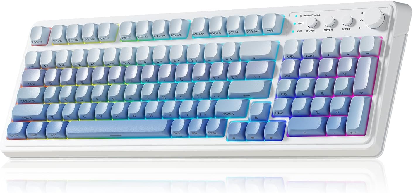 TECLADO GAMER AULA S99 INALÁMBRICO MEMBRANA RGB CREMA - 1