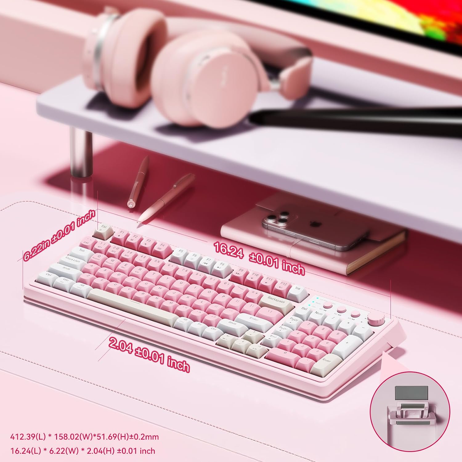TECLADO GAMER AULA S99 INALÁMBRICO MEMBRANA RGB CREMA - 4