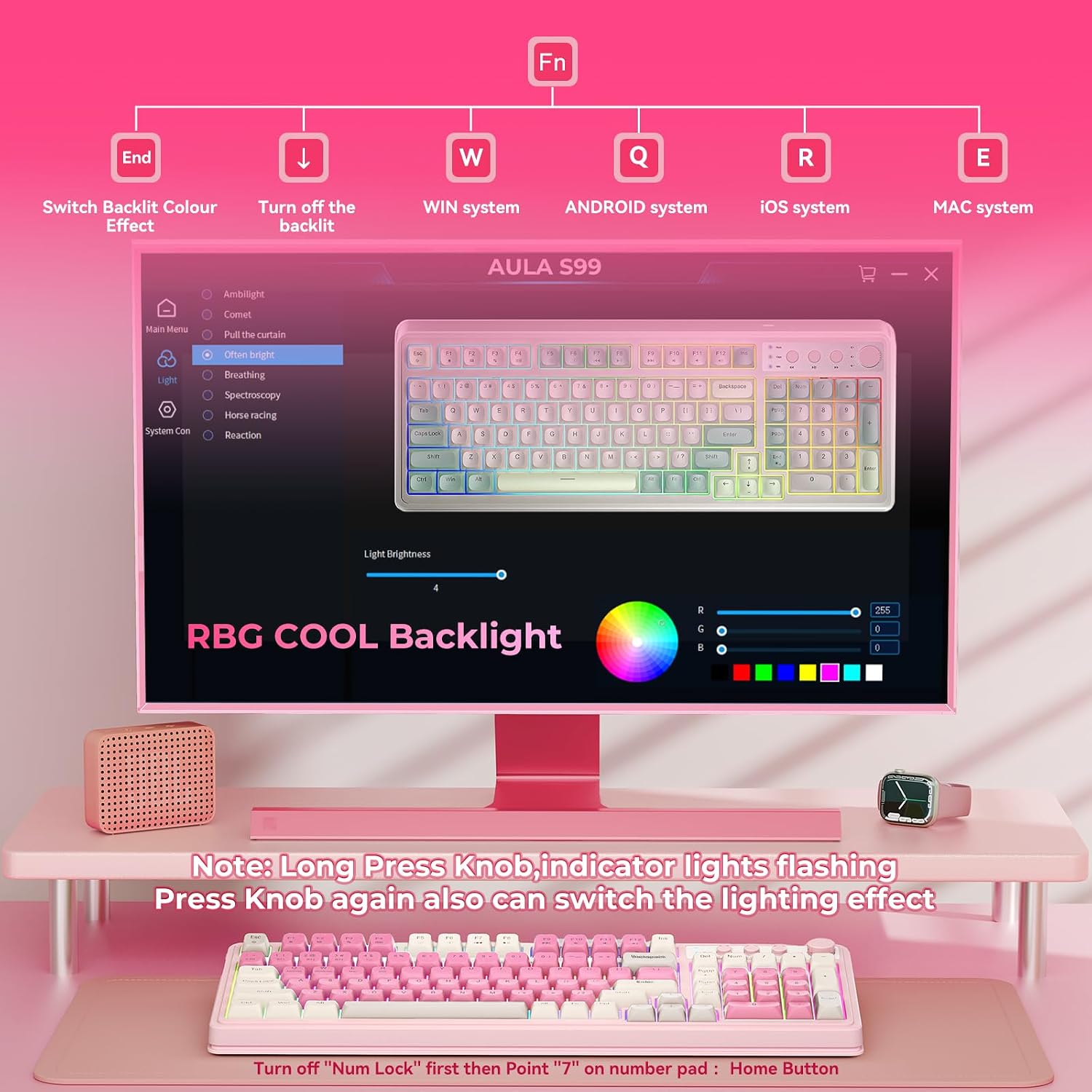 TECLADO GAMER AULA S99 INALÁMBRICO MEMBRANA RGB CREMA - 5