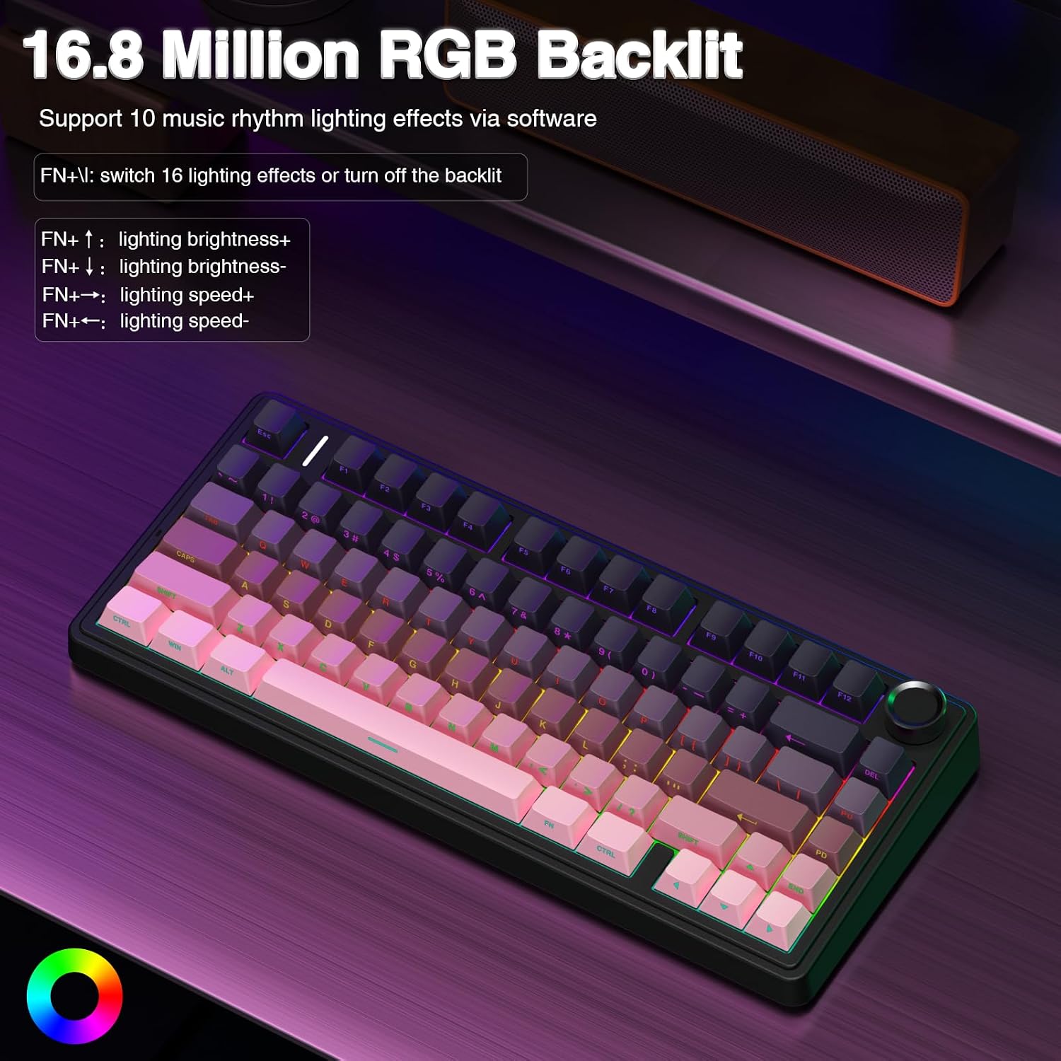 TECLADO MECÁNICO AULA F75 PRO INALÁMBRICO 75% ROSA Y NEGRO - 4