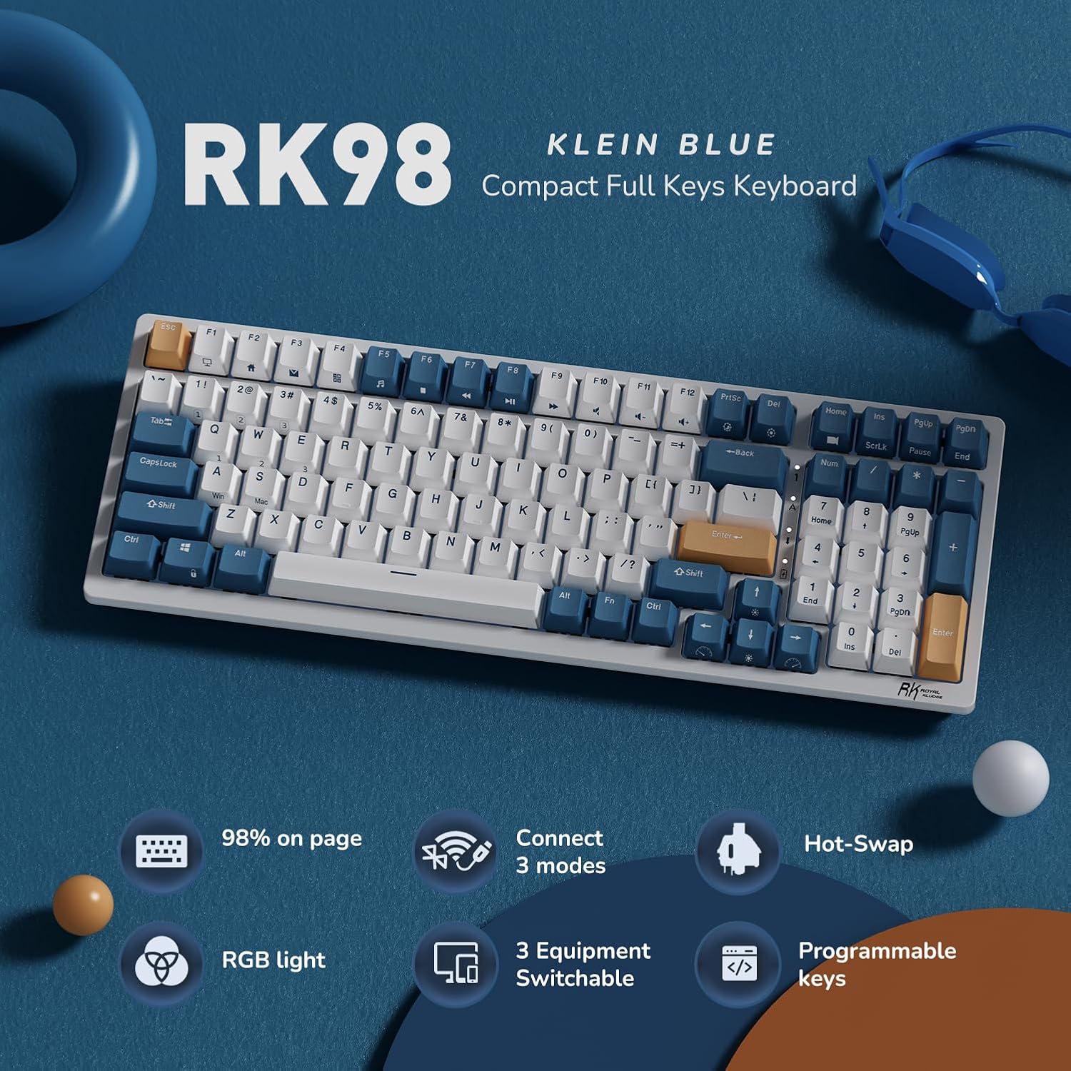 TECLADO MECÁNICO INALÁMBRICO RK ROYAL KLUDGE RK98 96% CON SWITCHES INTERCAMBIABLES - 2