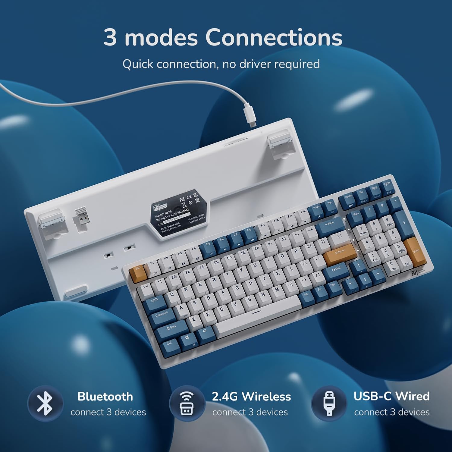 TECLADO MECÁNICO INALÁMBRICO RK ROYAL KLUDGE RK98 96% CON SWITCHES INTERCAMBIABLES - 3