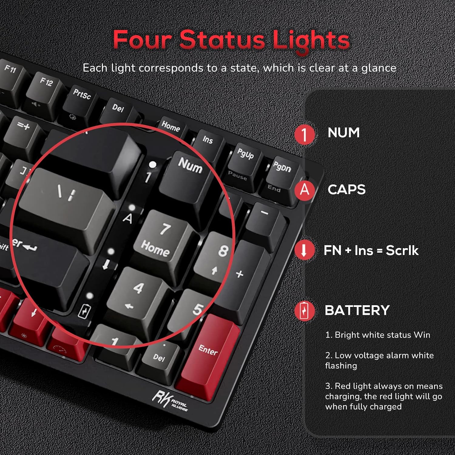 TECLADO MECÁNICO RK ROYAL KLUDGE RK98 INALÁMBRICO 100 TECLAS HOT SWAPPABLE - 5