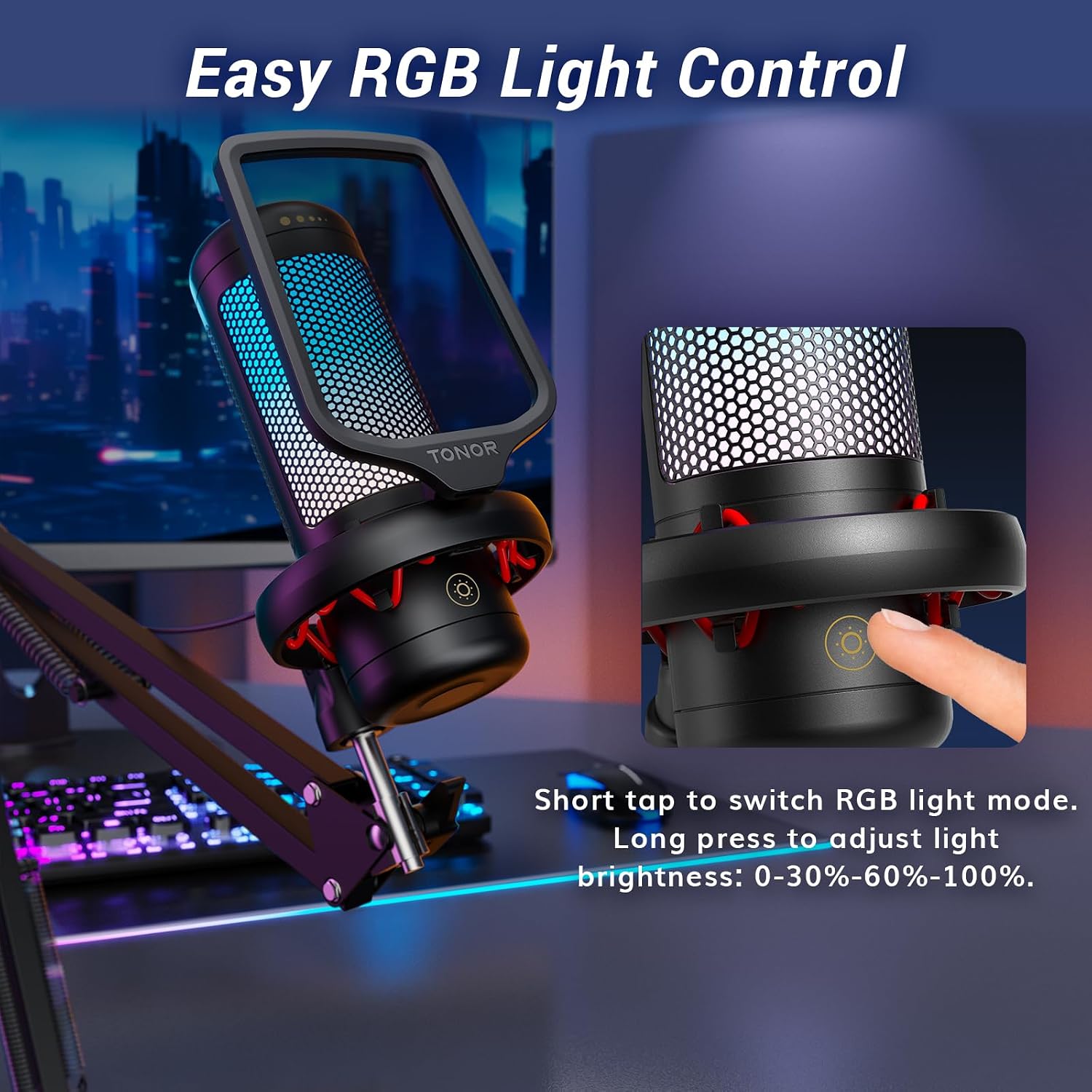 MICRÓFONO TONOR TC310+ CONDENSADOR USB CON BRAZO ARTICULADO, RGB Y CONTROL DE GANANCIA - 4