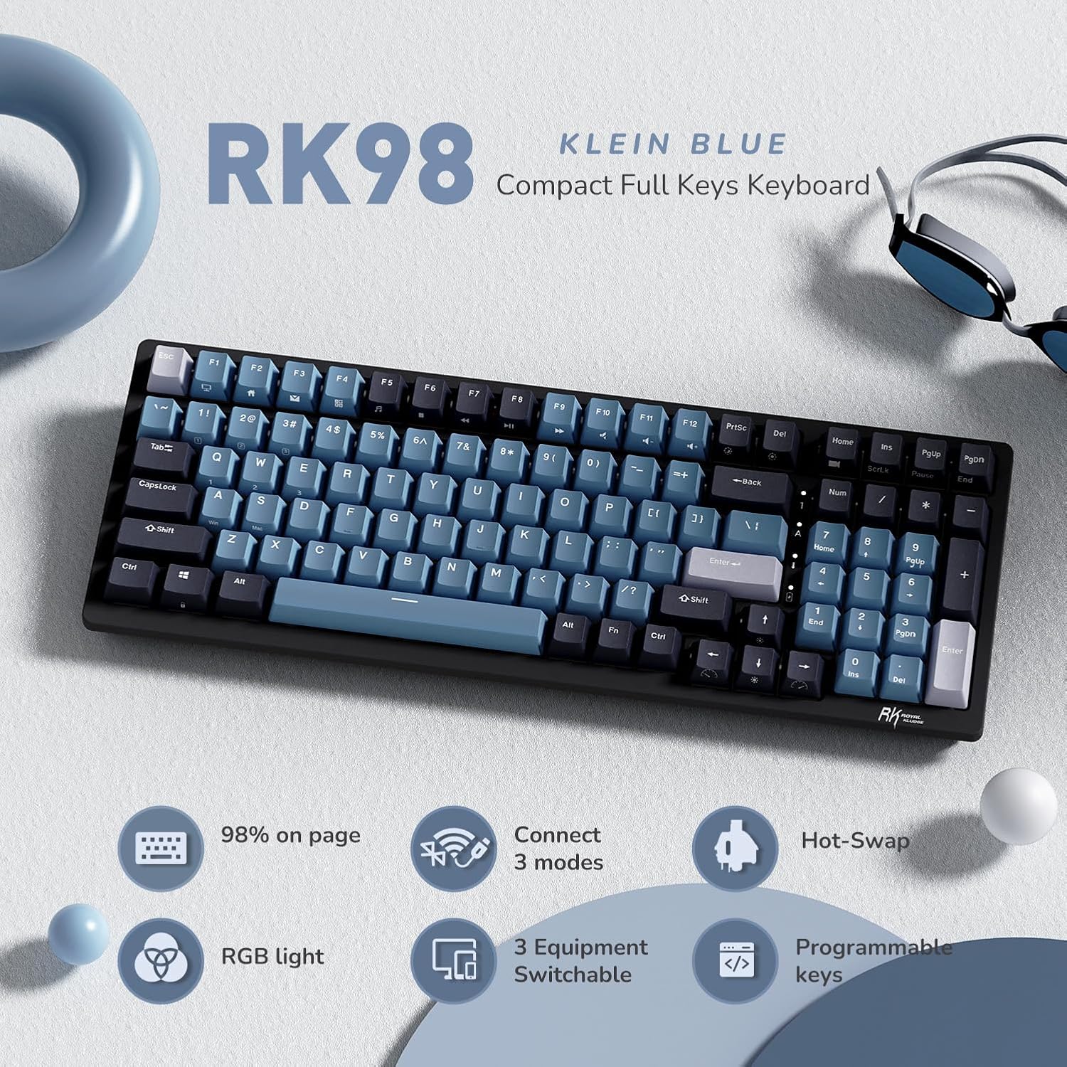 TECLADO MECÁNICO INALÁMBRICO RK ROYAL KLUDGE RK98 96% LAYOUT TRIPLE MODO - 2
