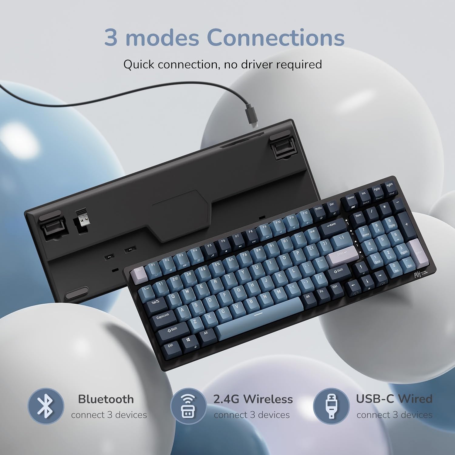 TECLADO MECÁNICO INALÁMBRICO RK ROYAL KLUDGE RK98 96% LAYOUT TRIPLE MODO - 3