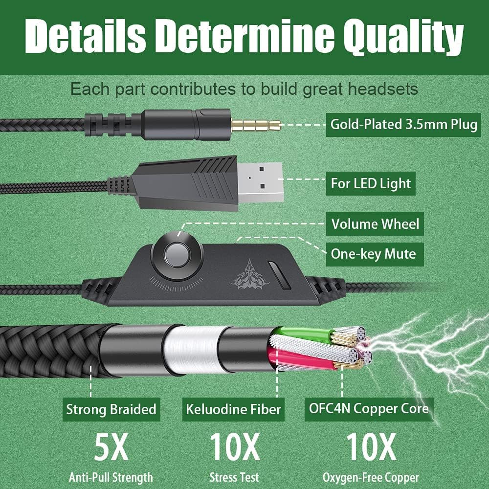 HEADSET GAMING BENGOO G9000 STEREO CON MICRÓFONO FLEXIBLE VERDE - 5