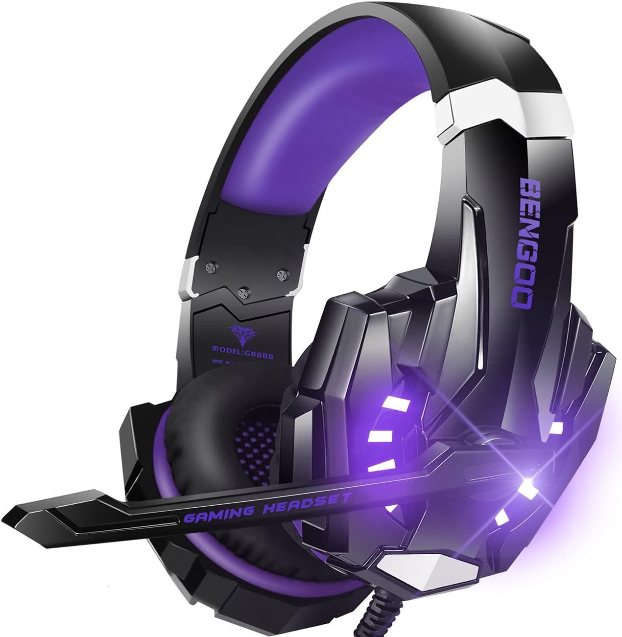 HEADSET GAMING BENGOO G9000 ESTÉREO CON MICRÓFONO Y LUZ LED PÚRPURA - 1