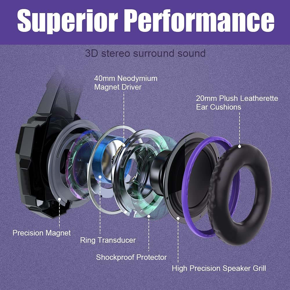 HEADSET GAMING BENGOO G9000 ESTÉREO CON MICRÓFONO Y LUZ LED PÚRPURA - 2