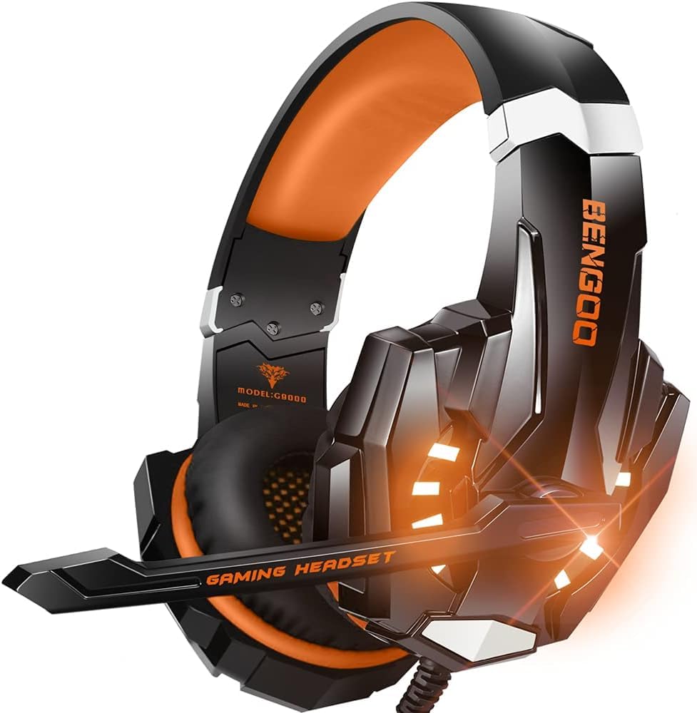 HEADSET GAMING BENGOO G9000 ESTÉREO OVER-EAR NARANJA CON MICRÓFONO Y LUCES LED - 1
