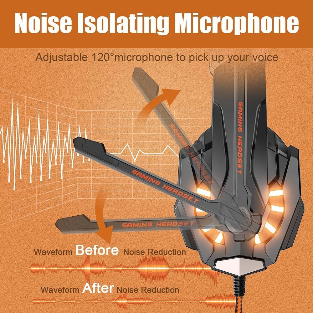 HEADSET GAMING BENGOO G9000 ESTÉREO OVER-EAR NARANJA CON MICRÓFONO Y LUCES LED - 4