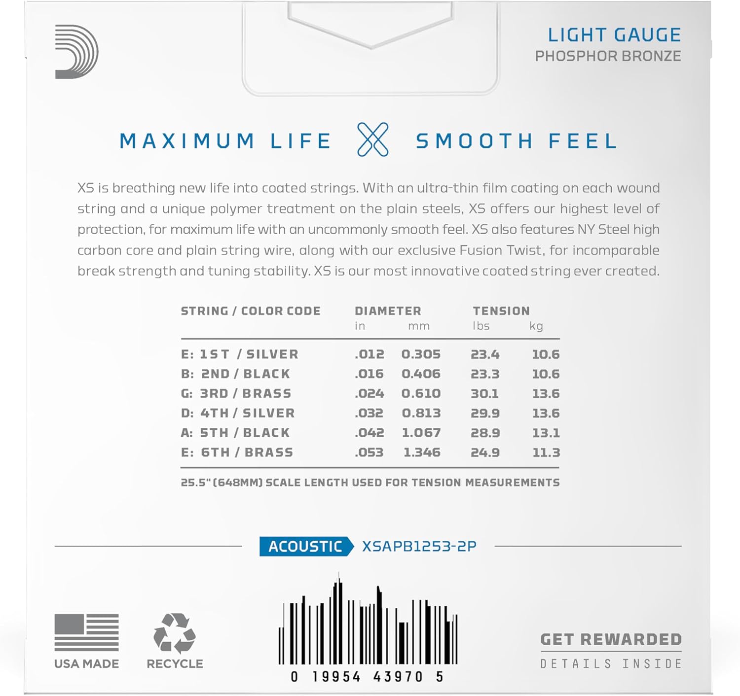 CUERDAS PARA GUITARRA ACÚSTICA D'ADDARIO XS PHOSPHOR BRONZE 12-53, 2 JUEGOS - 5