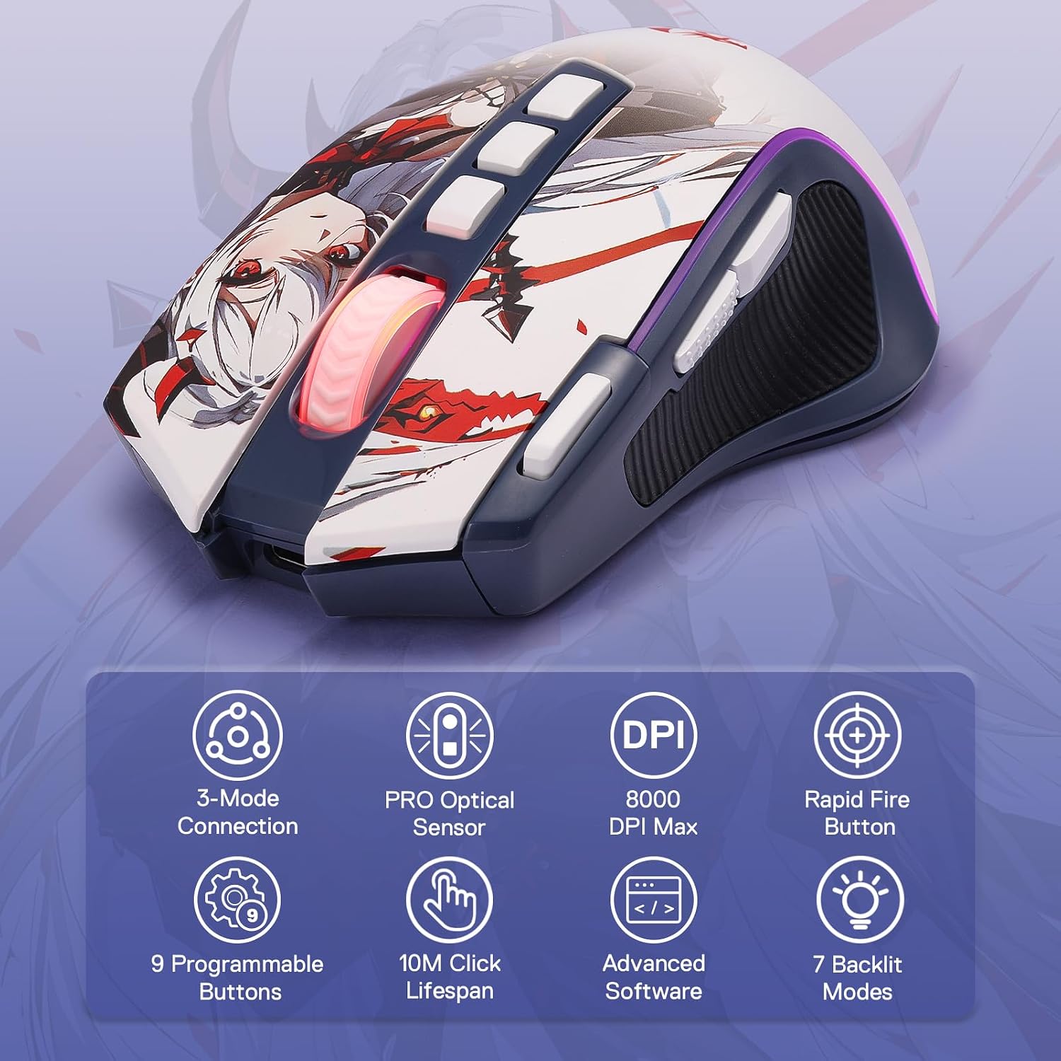 MOUSE GAMER REDRAGON M612AK PRO WIRELESS 8000 DPI CON BOTONES REMAPEABLES - 2