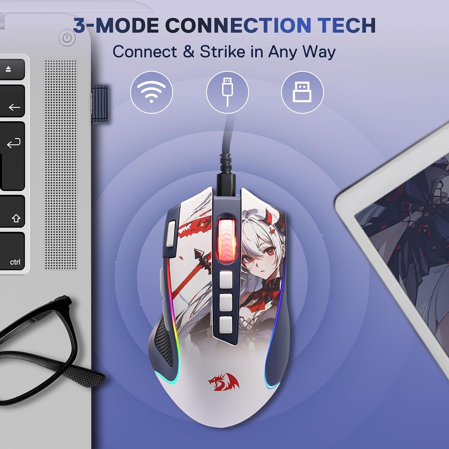 MOUSE GAMER REDRAGON M612AK PRO WIRELESS 8000 DPI CON BOTONES REMAPEABLES - 3