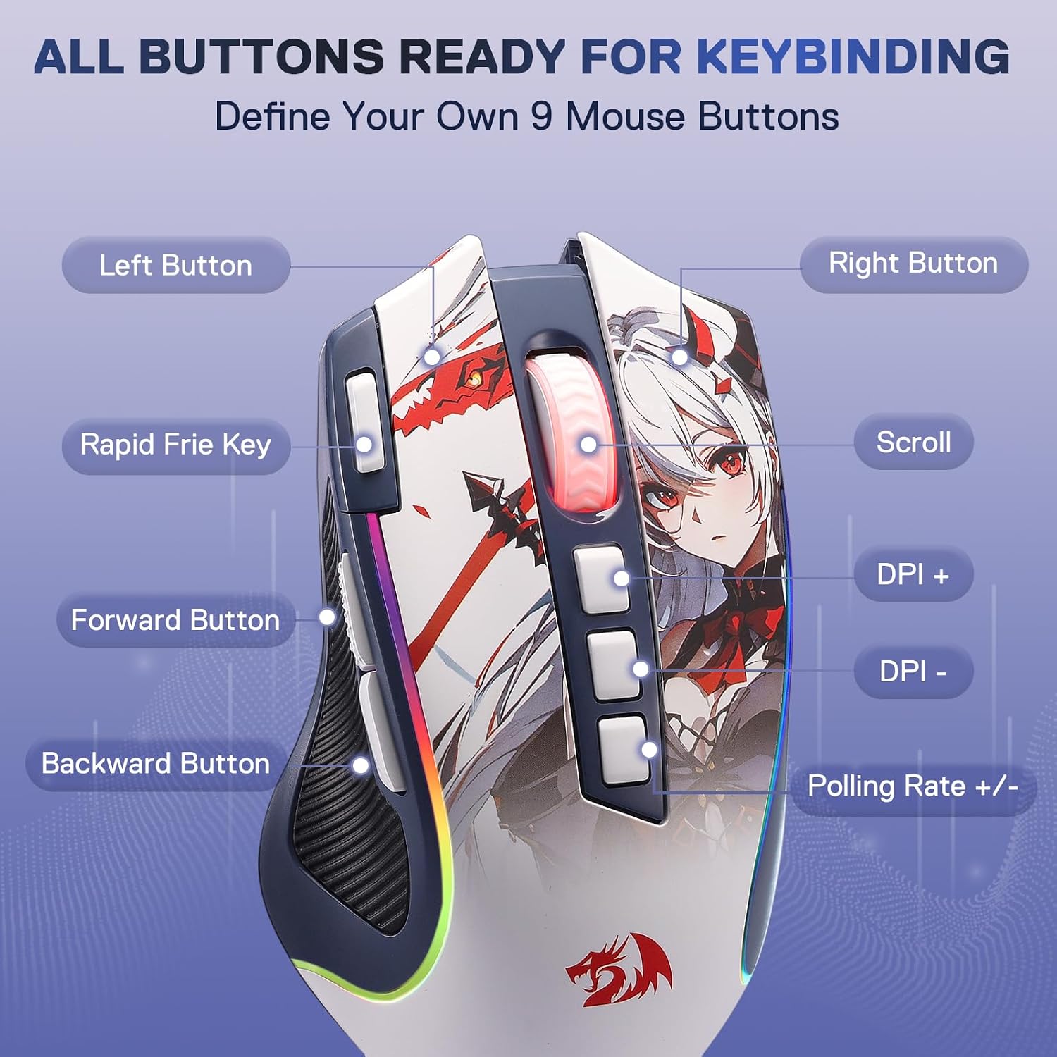 MOUSE GAMER REDRAGON M612AK PRO WIRELESS 8000 DPI CON BOTONES REMAPEABLES - 4