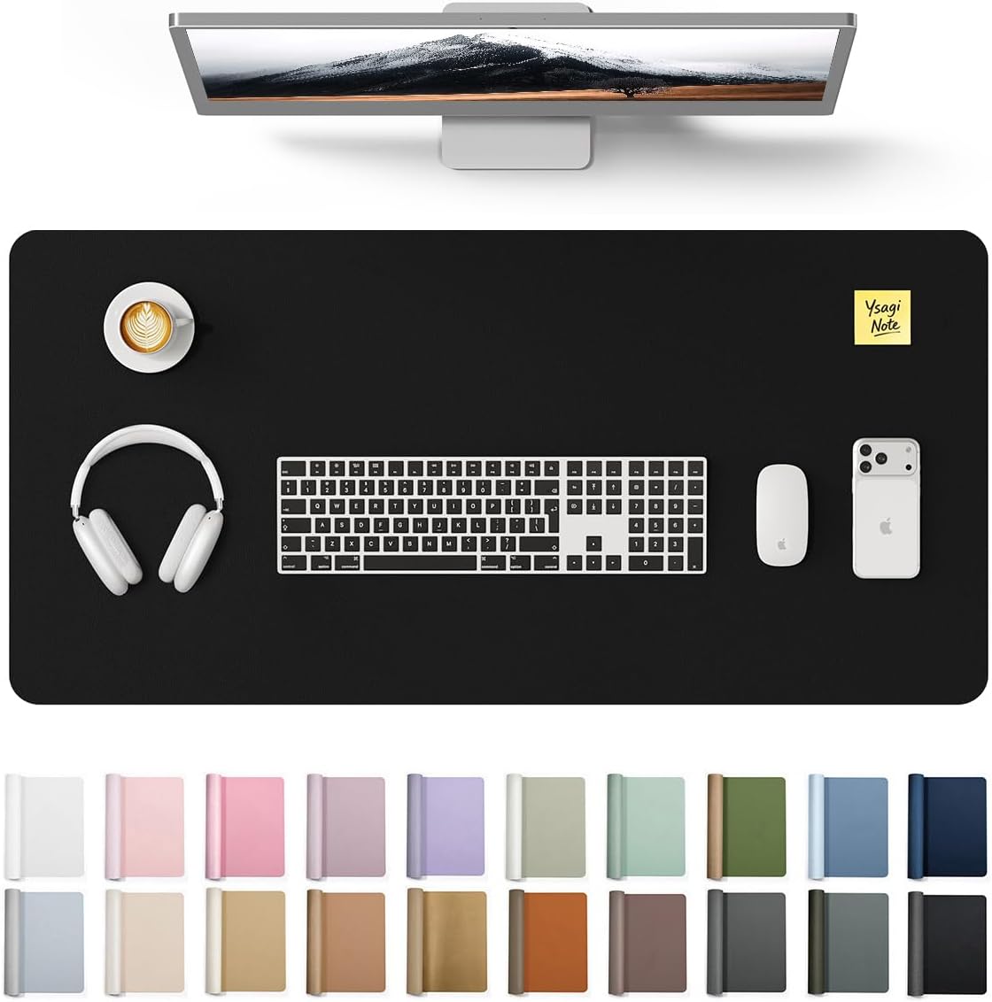 MOUSE PAD YSAGI LARGE EXTENDED PU LEATHER DESK PAD 35.4'X17' NEGRO - 1