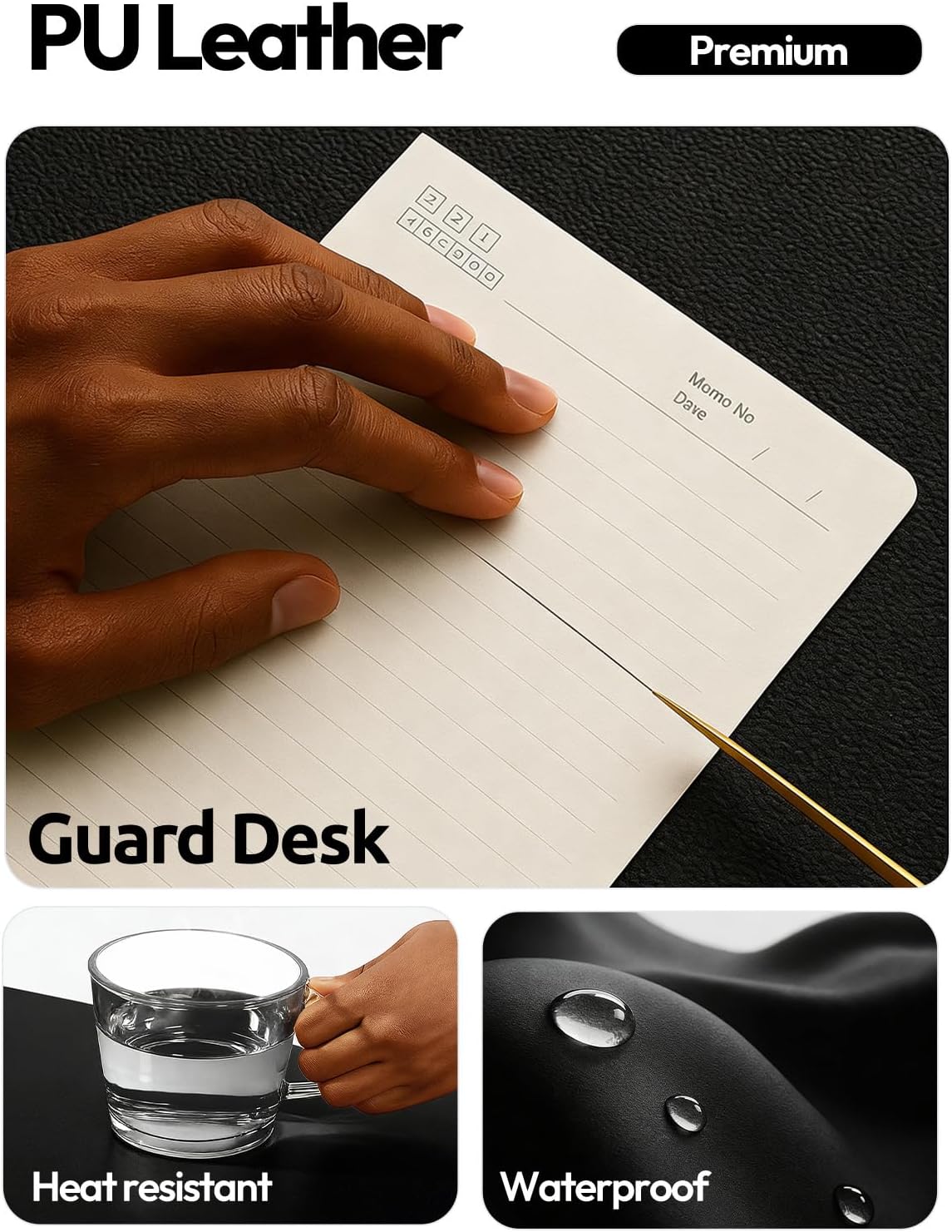 MOUSE PAD YSAGI LARGE EXTENDED PU LEATHER DESK PAD 35.4'X17' NEGRO - 3