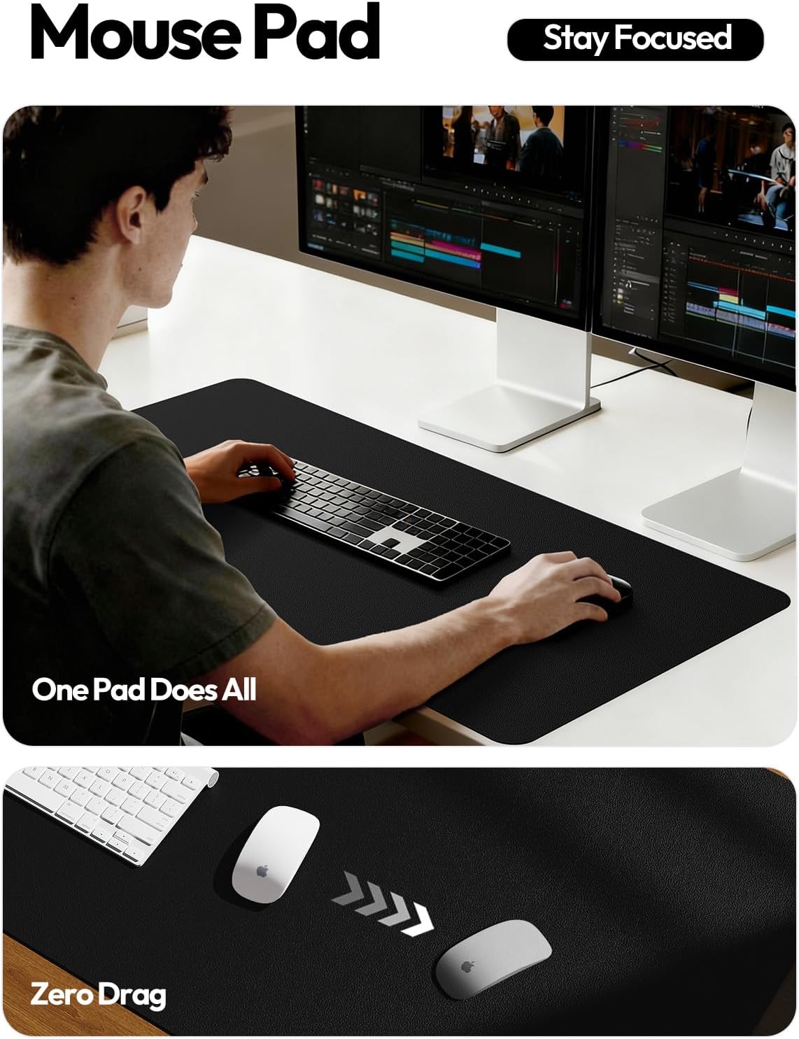 MOUSE PAD YSAGI LARGE EXTENDED PU LEATHER DESK PAD 35.4'X17' NEGRO - 4