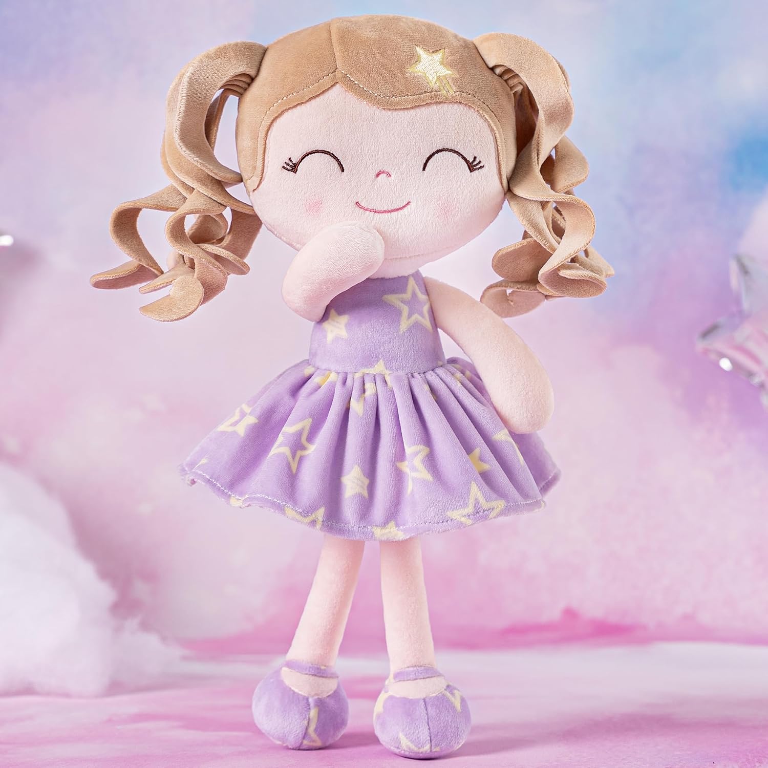 MUÑECA GLOVELEYA BEBÉ SUAVE SERIE GALAXY VESTIDO PÚRPURA CON ESTRELLAS 12 PULGADAS - 2