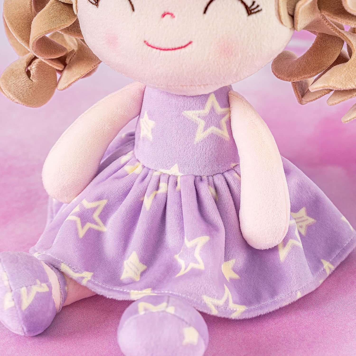 MUÑECA GLOVELEYA BEBÉ SUAVE SERIE GALAXY VESTIDO PÚRPURA CON ESTRELLAS 12 PULGADAS - 4
