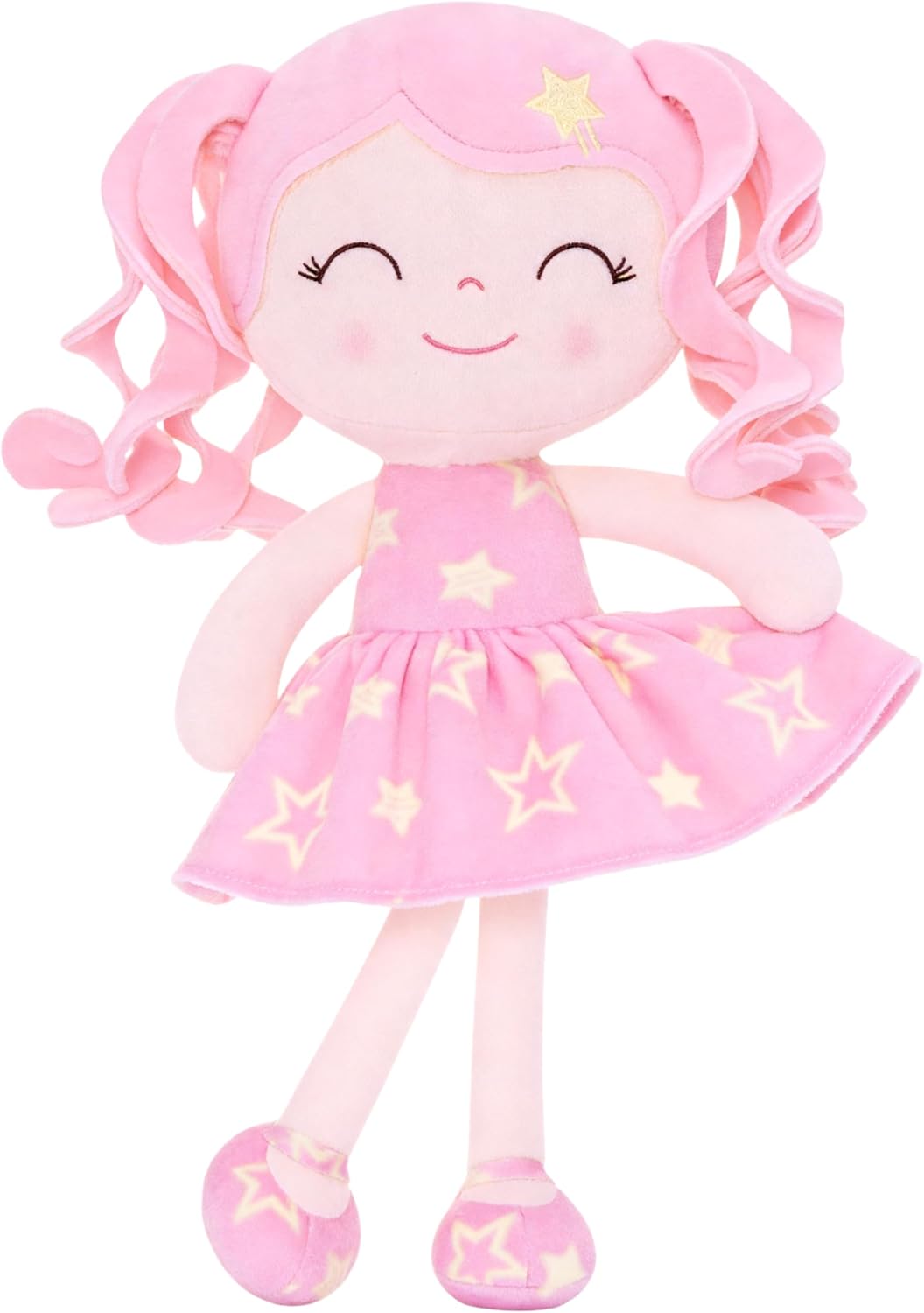 MUÑECA DE PELUCHE GLOVELEYA 30 CM VESTIDO ROSA CON ESTRELLAS - 1